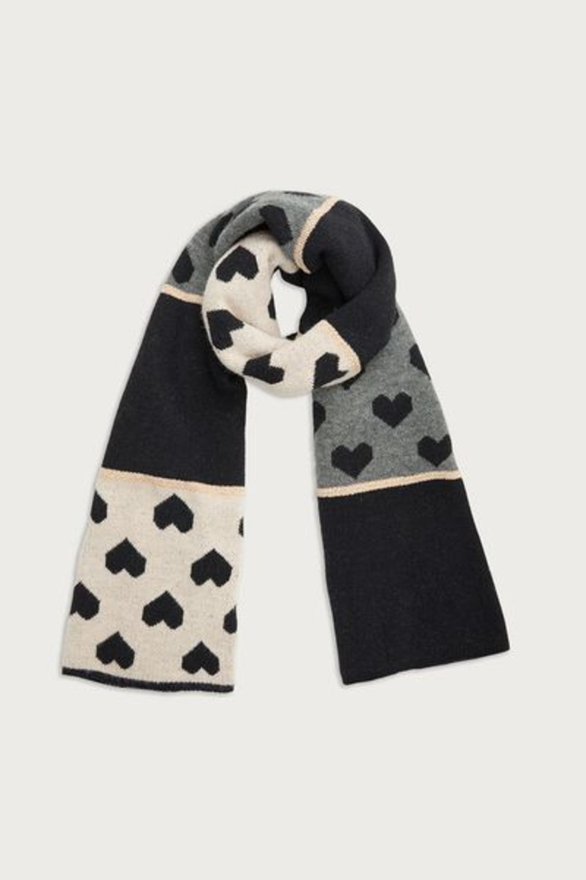 Heart Mixed Pattern Scarf - Black