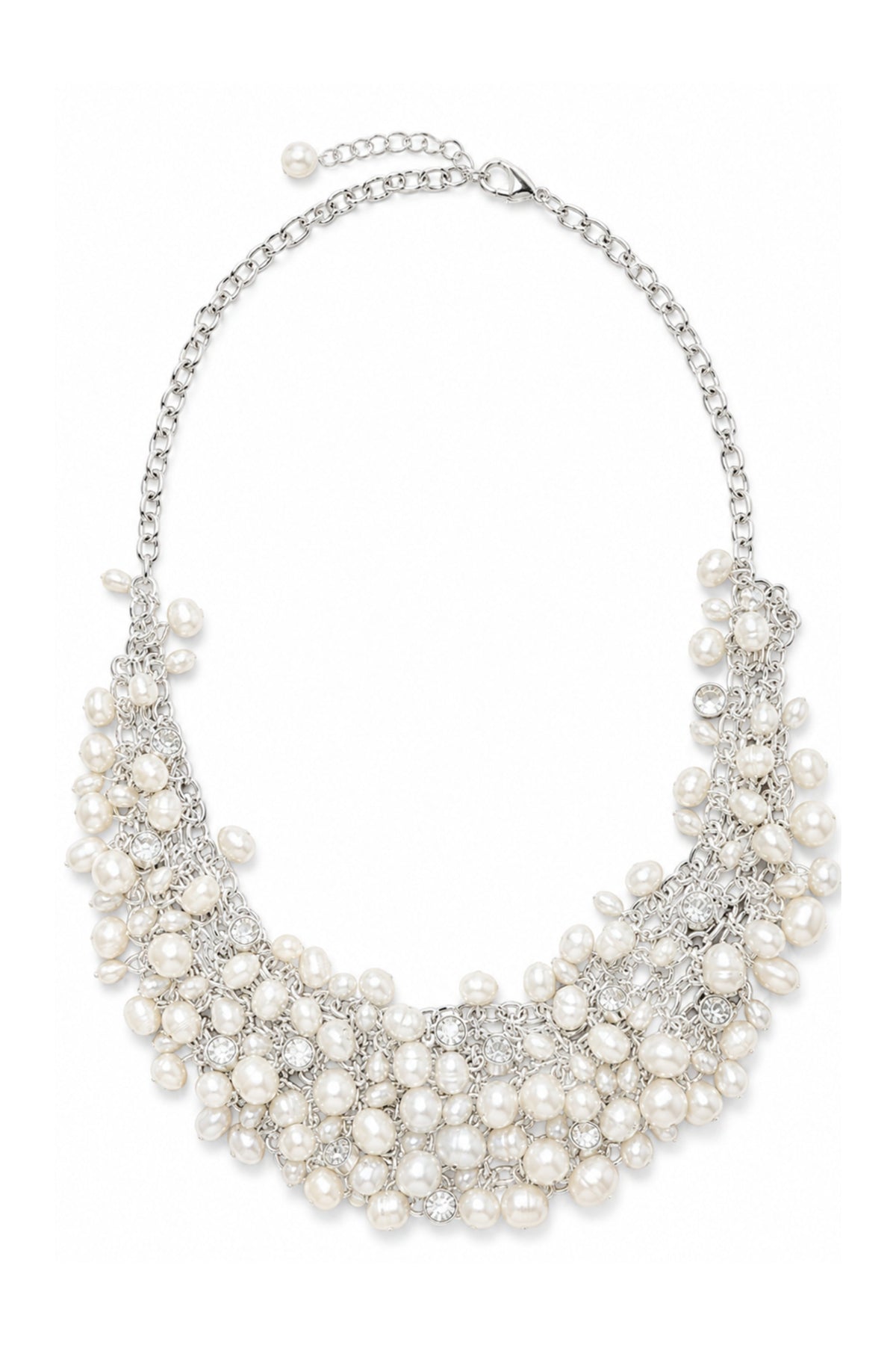 Cascading Pearl Statement Necklace - Silver