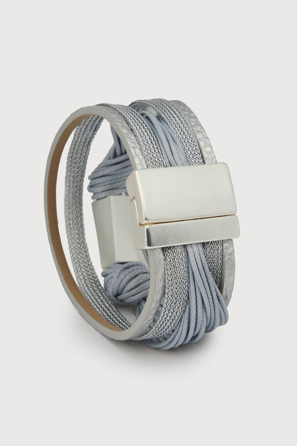 Rectangle Charm Cord Bracelet - Silver