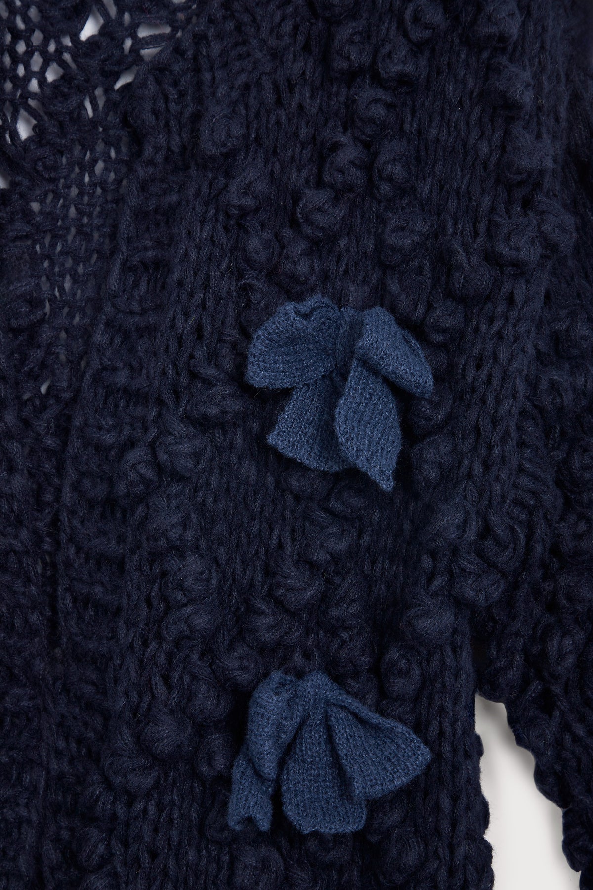 Textured  Bow Cardigan Sweater - Navy