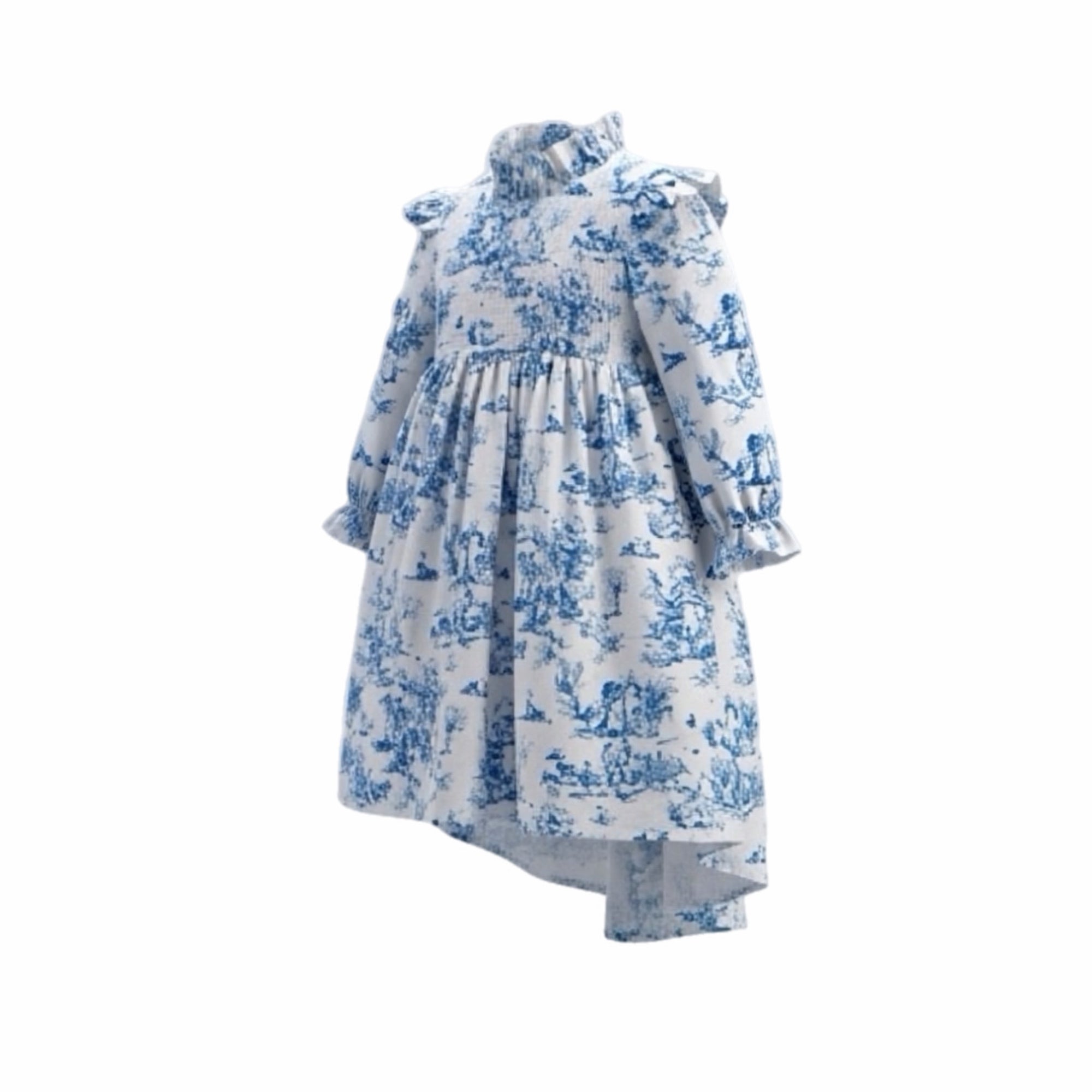 Aoki Dress-Blue Toile | Long Sleeve