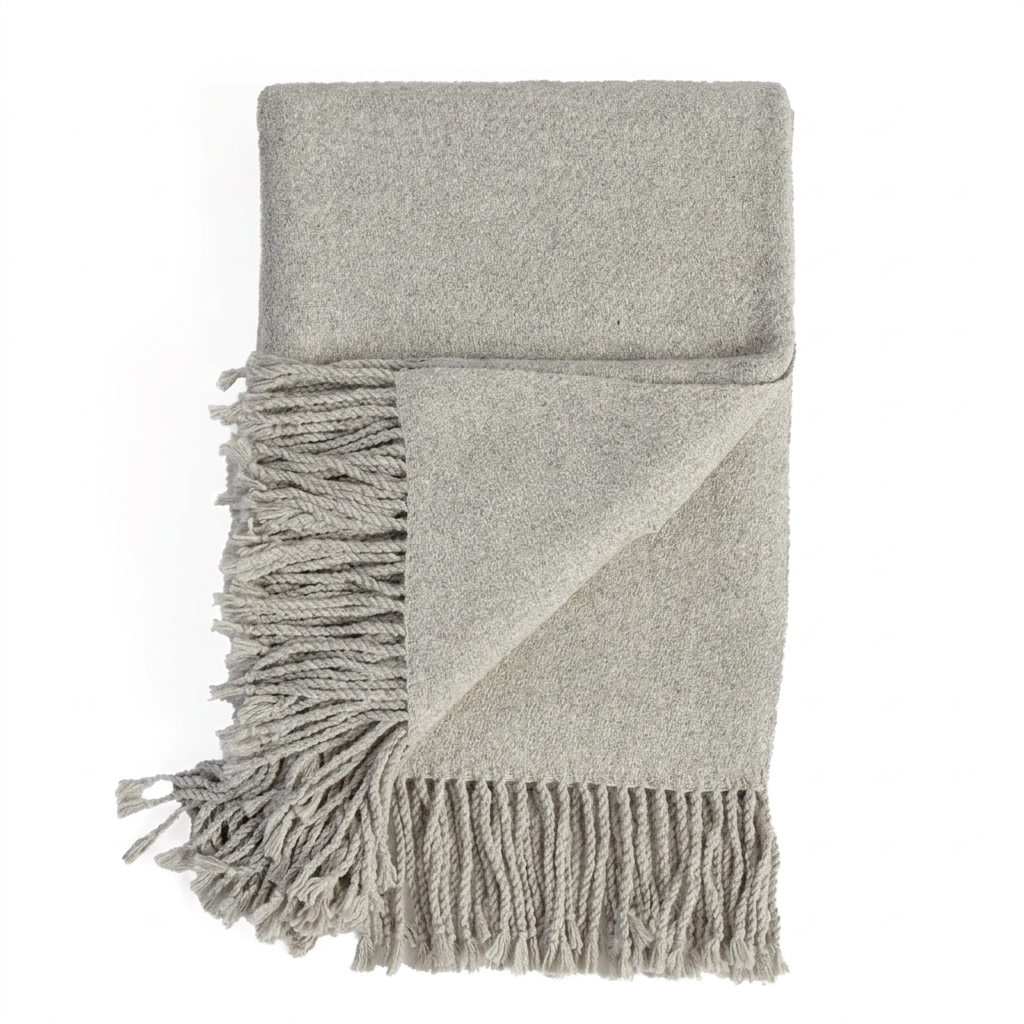Silver handloomed undyed baby alpaca & Peruvian Pima cotton throw blanket, Kulsi Collection, made in Peru