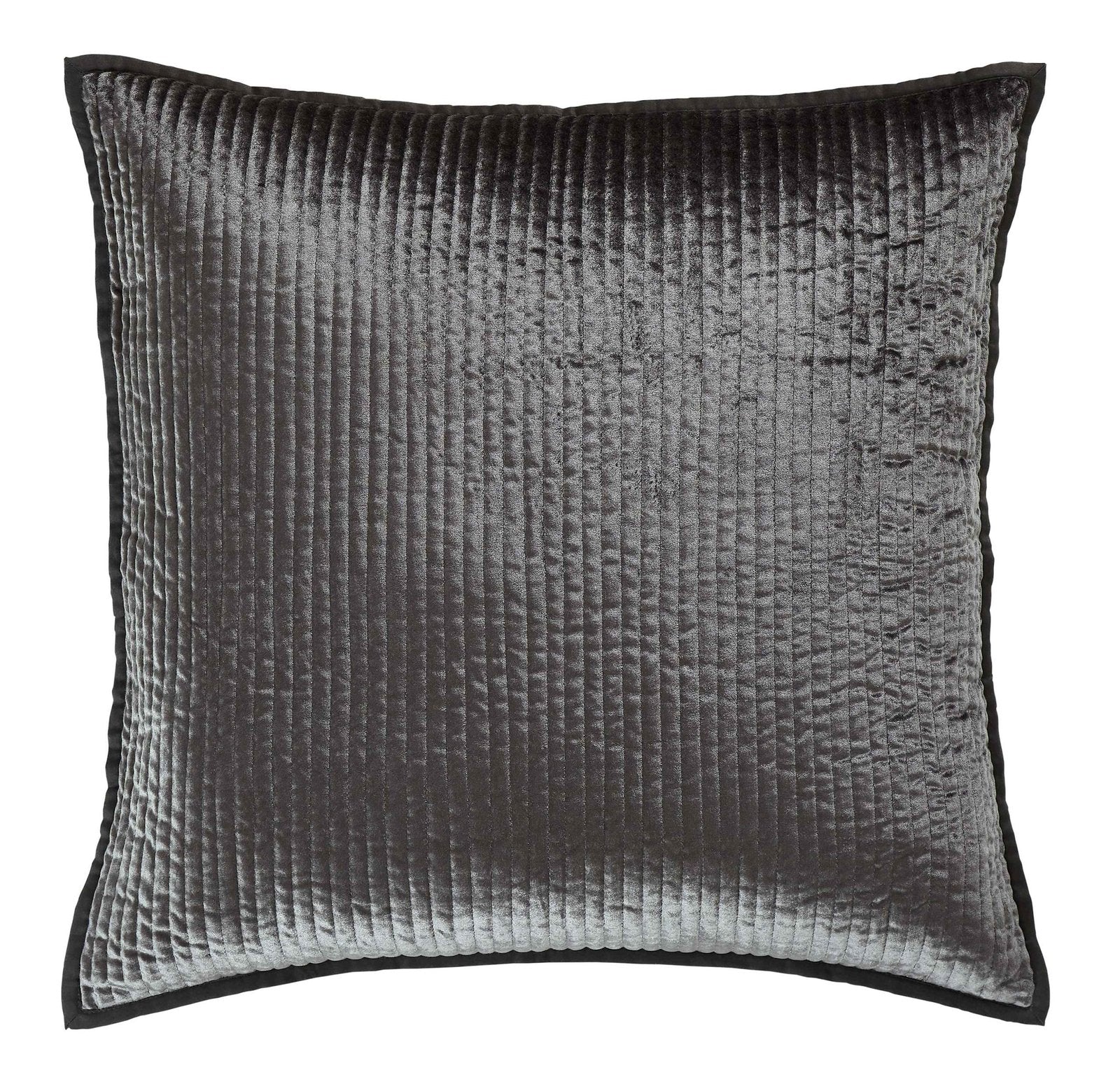 ES-153-2626-LOT1_1|Elegant dark grey velvet coverlet pillow sham, channel quilted. Plush, soft texture adds luxurious touch to bedroom decor.