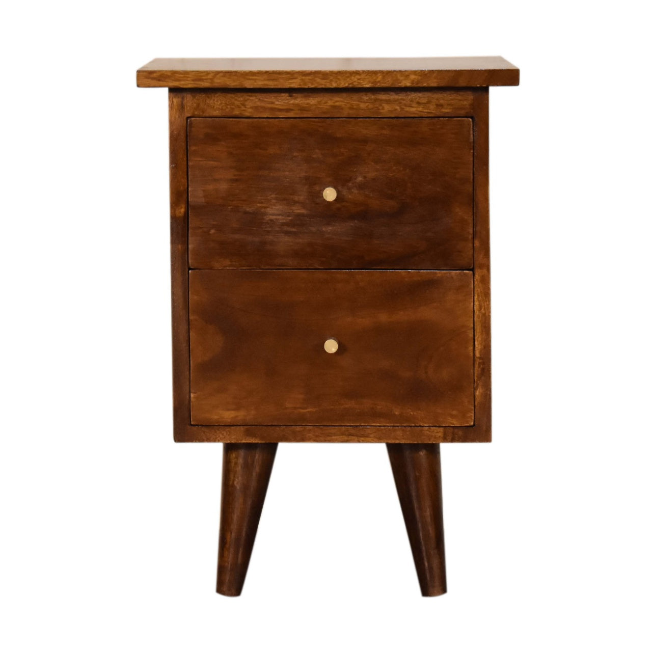 Solid Wood Bedside, 2-Drawers, Chestnut, Dark Brown