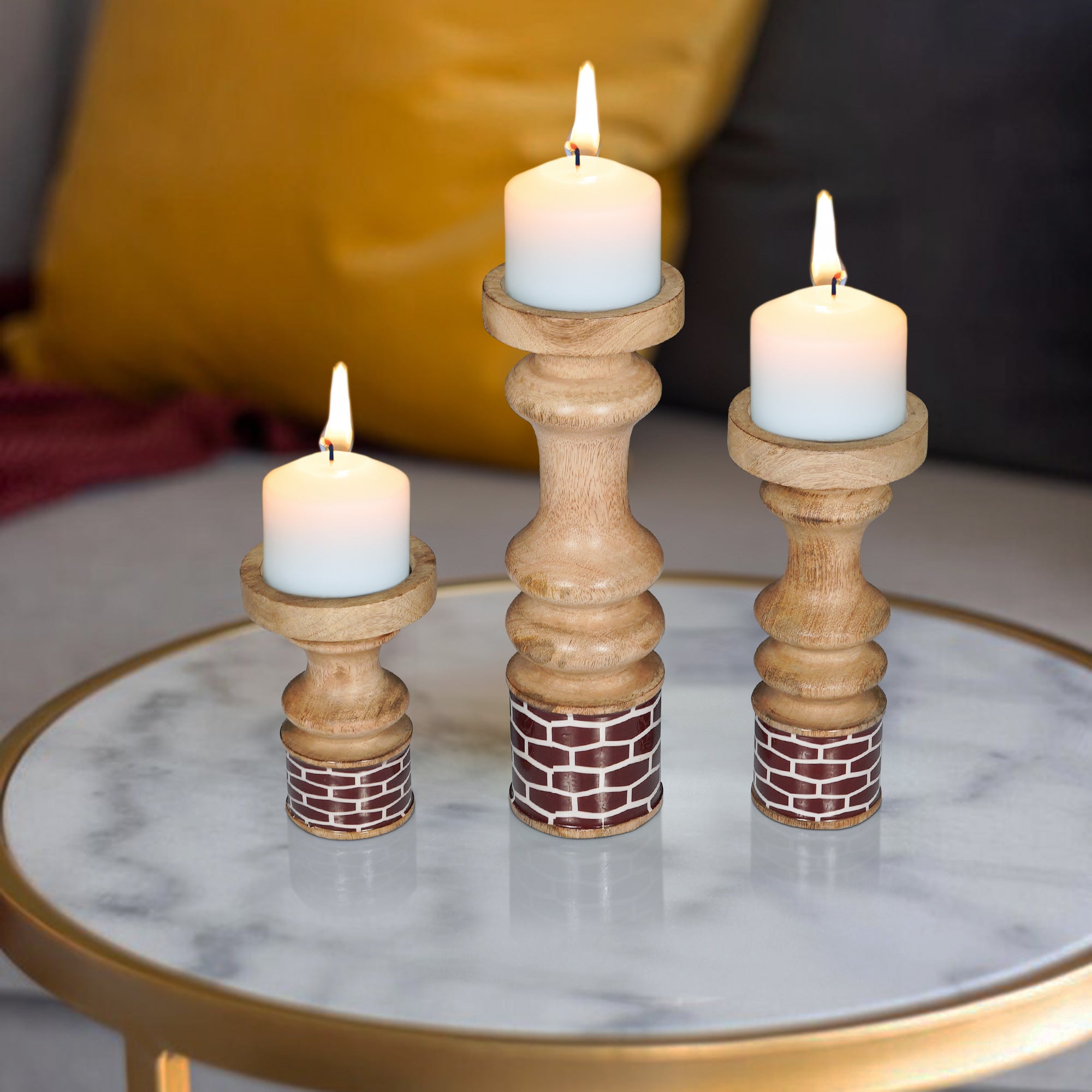 Gramercy Mango Wood Candleholders – Red Set of 3
