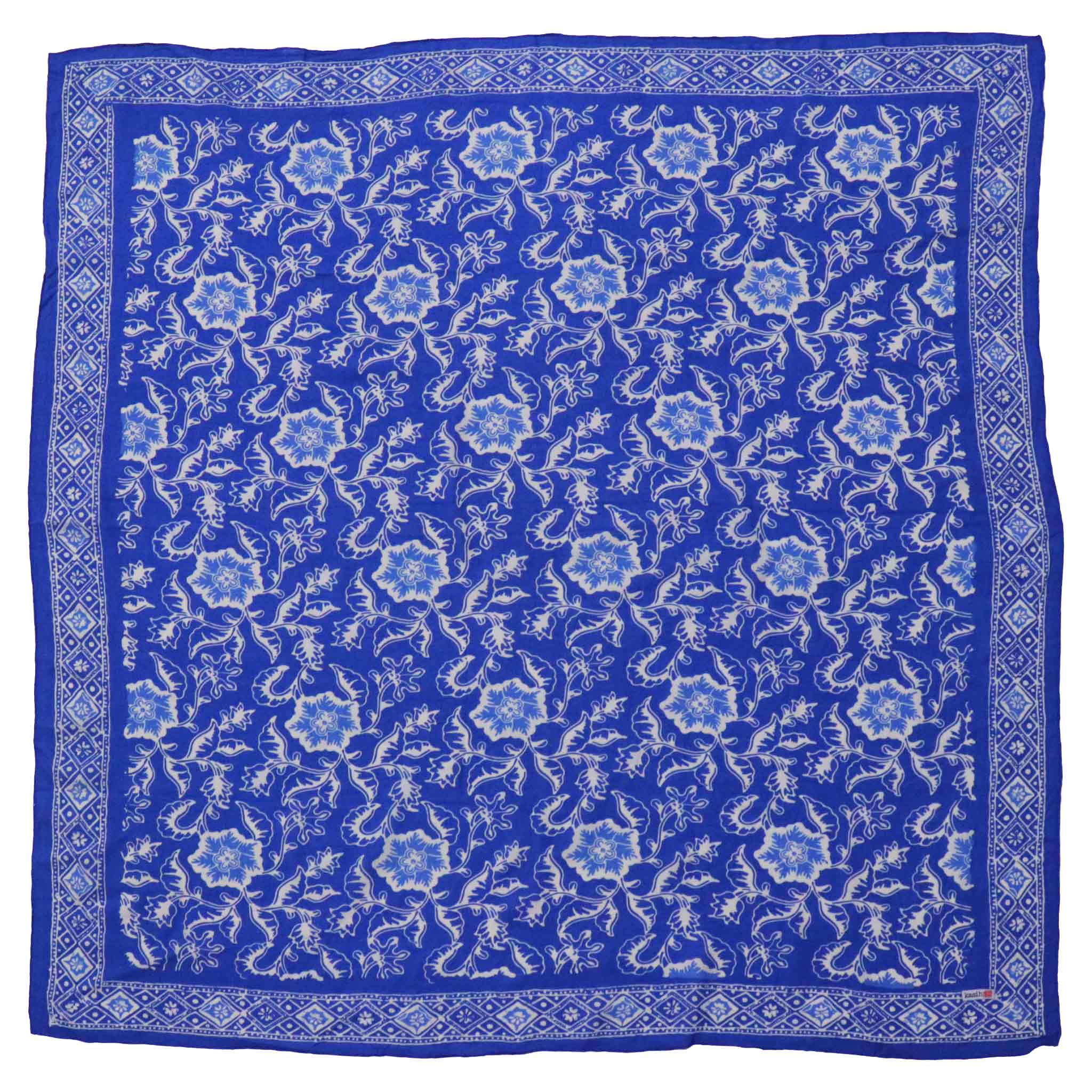 Large 39" Hand Dyed Batik Bandana, Blue Tendril, 100% Cotton