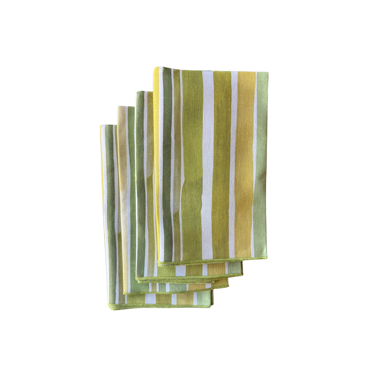 Lagos Stripe linen dinner napkin set of 4 hand-painted in vibrant green mustard and golden yellow - Goldie Home