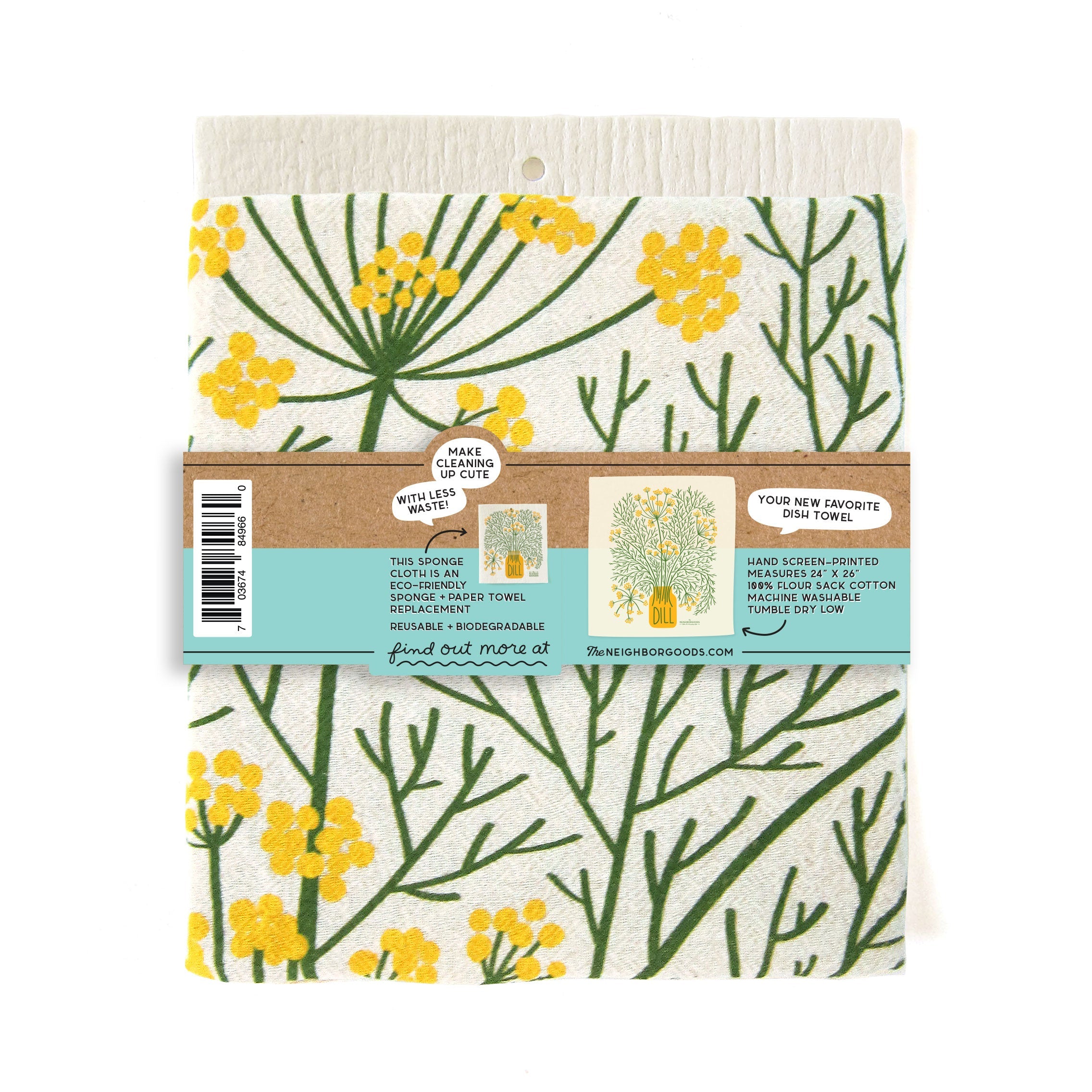 Cotton dish towel with dill design