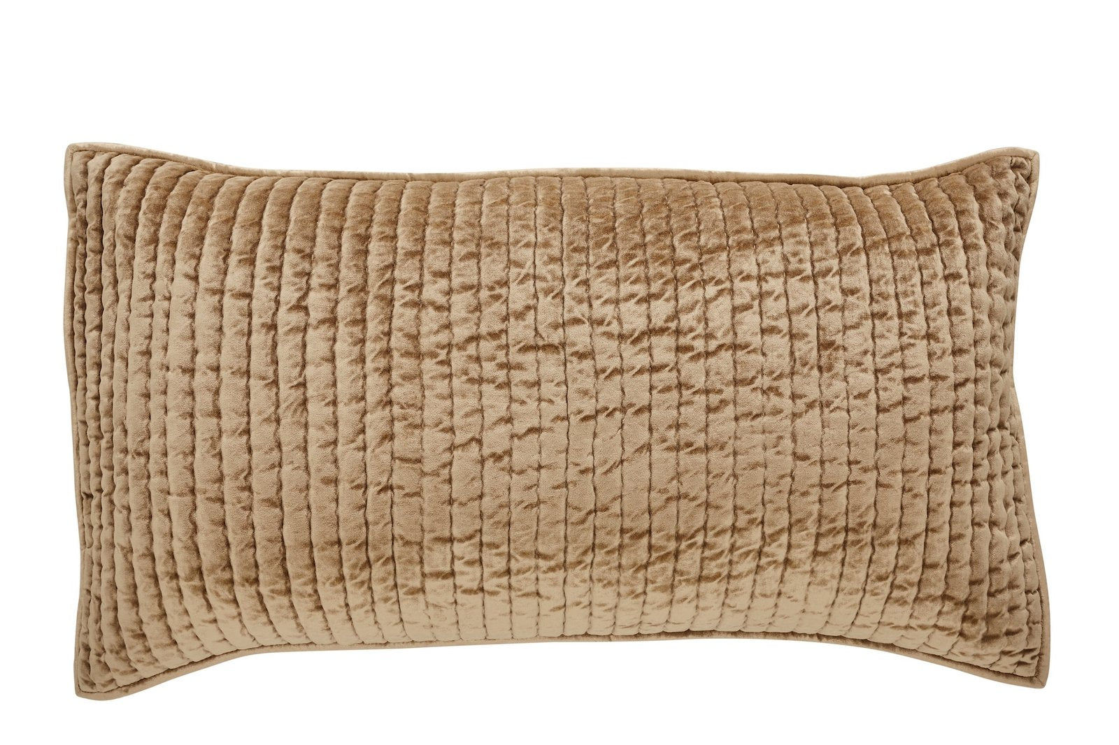KS-362-2036-LOT1_1|Sophisticated beige velvet quilt displaying a chic narrow vertical channel stitch pattern, offering luxurious comfort.