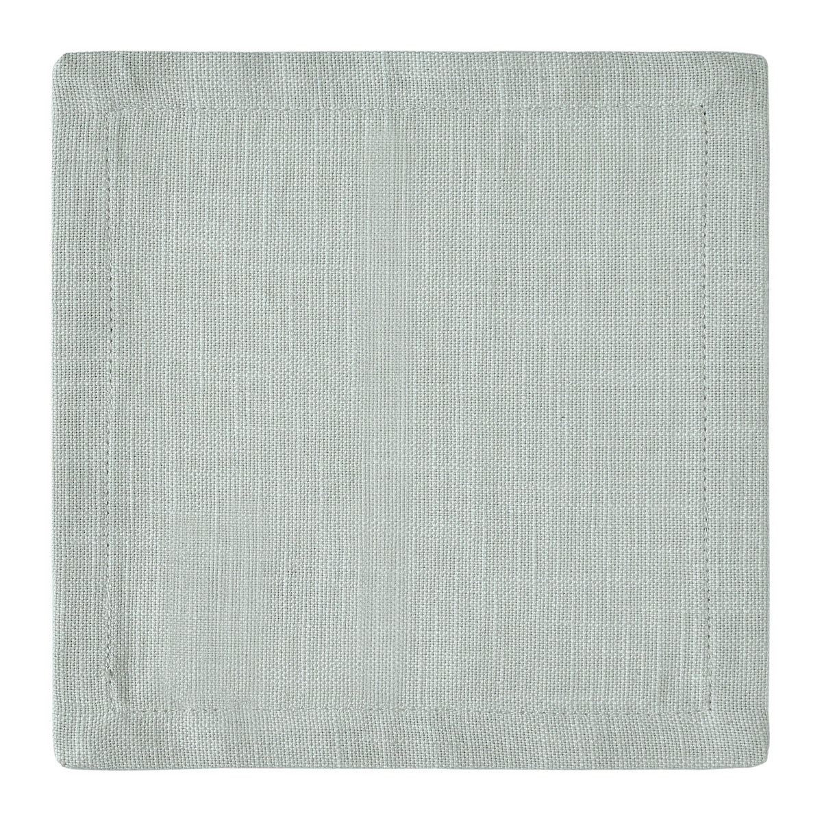 CNP-4906-66_3|Detailed close-up of a single light green linen fabric dinner napkin, highlighting its woven texture and clean hem on white.