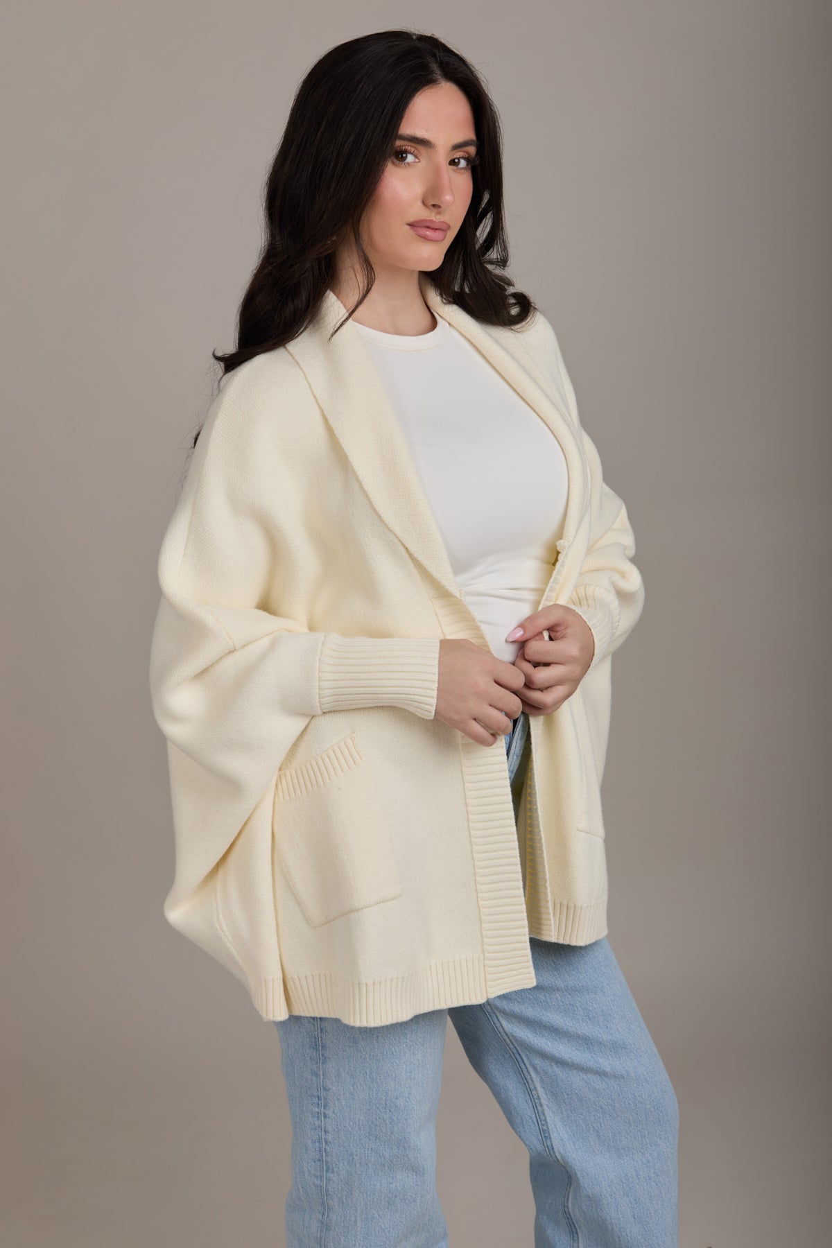 Open Front Oversized Cardigan Sweater - Ivory