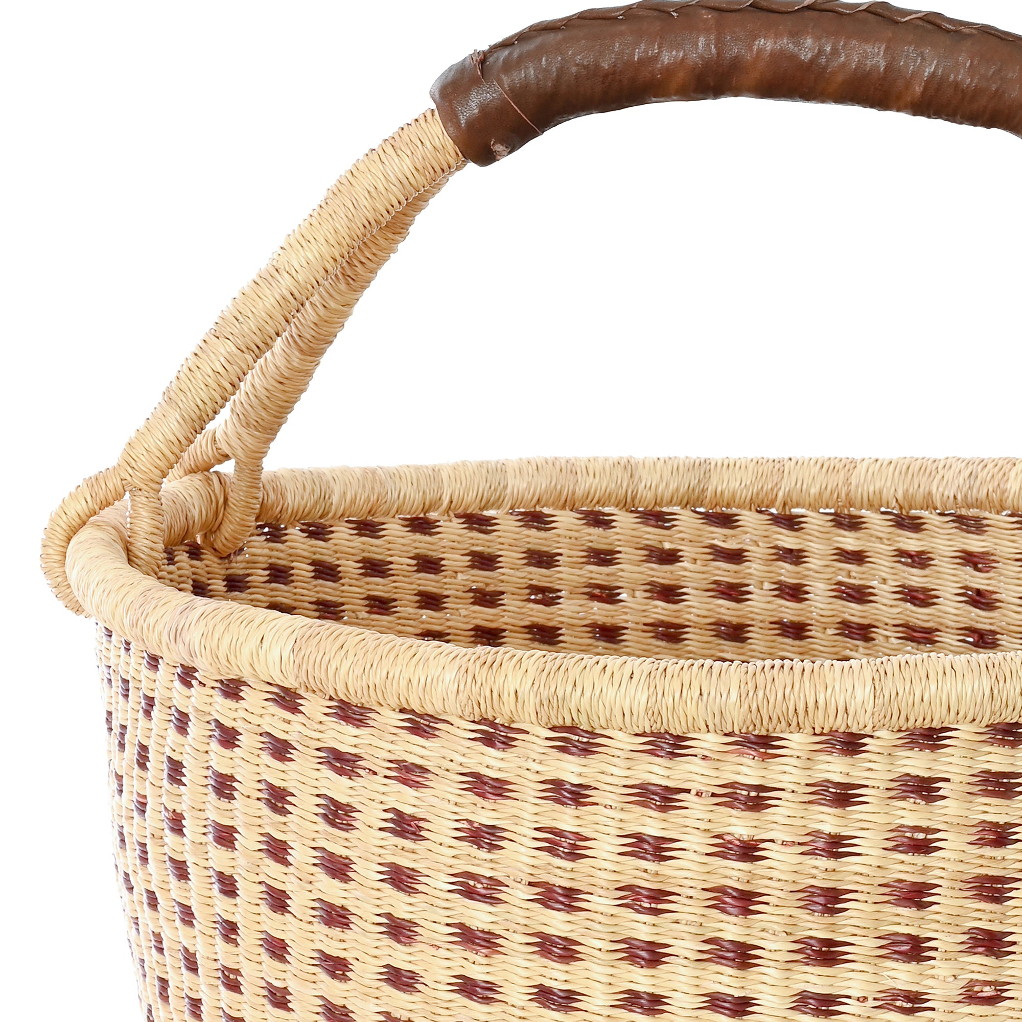Chestnut and Natural Checked Bolga Basket