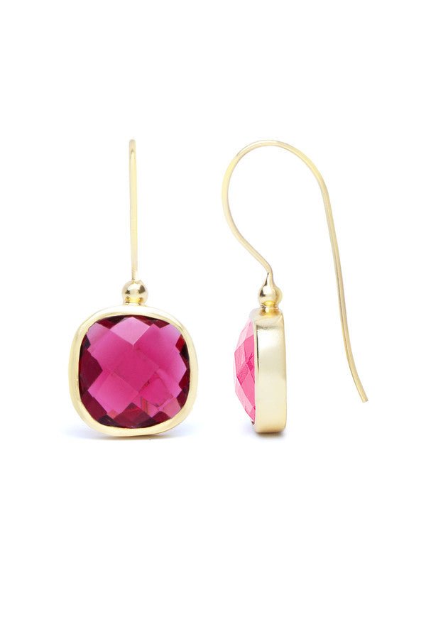 Cushion Cut Gemstone Earrings - SAACHI - Firebrick - Earrings