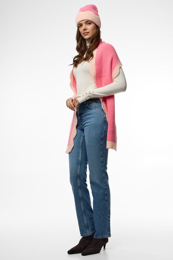 Scallop Trim Knit Scarf - Pink