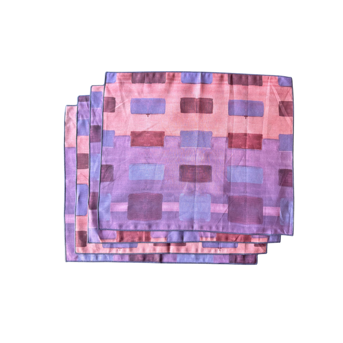 Pink Tapestry linen placemat set of 4 with bold abstract brushstroke art pattern in pink and lavender - Goldie Home