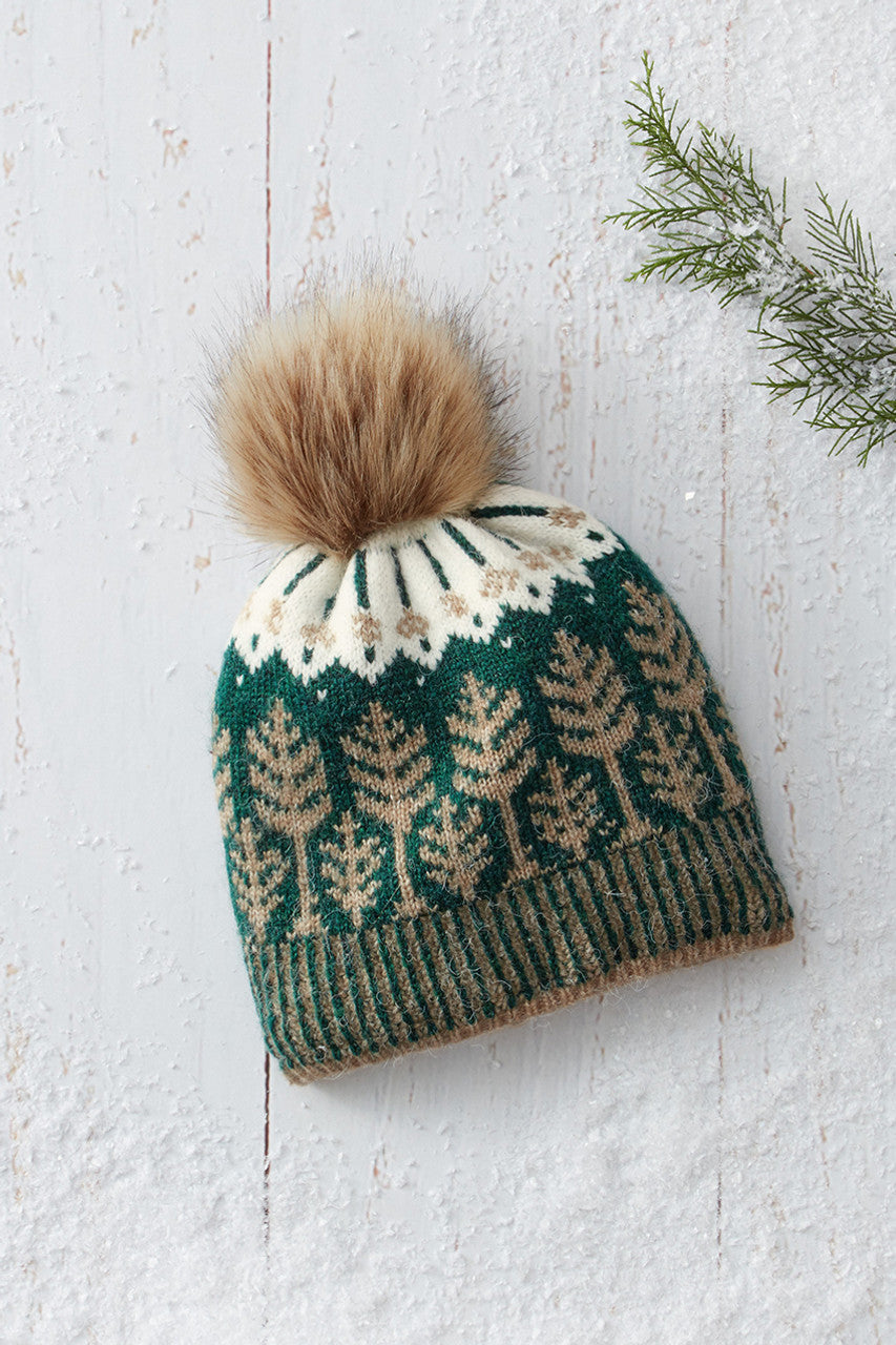 Fair Isle Forest Snow Hat - Forest Green