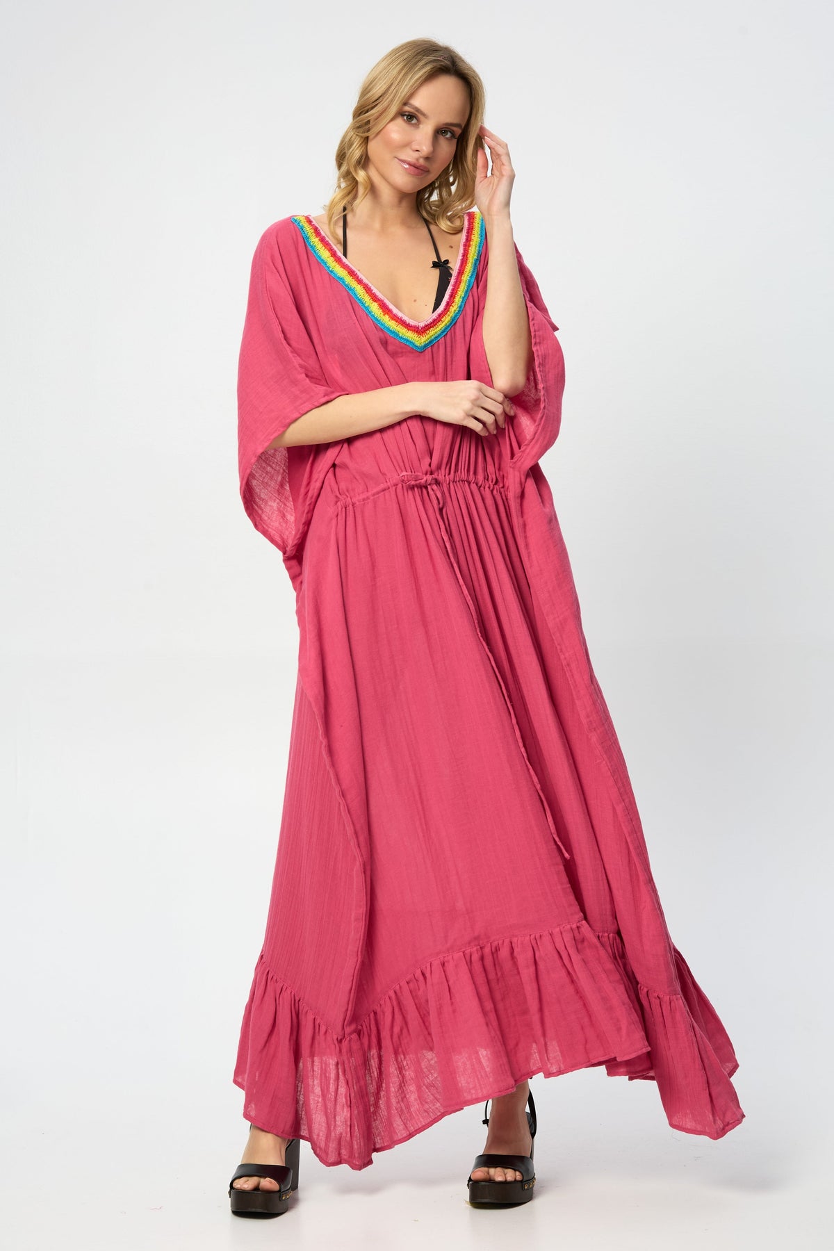 Crochet Rainbow Kaftan Maxi - Magenta