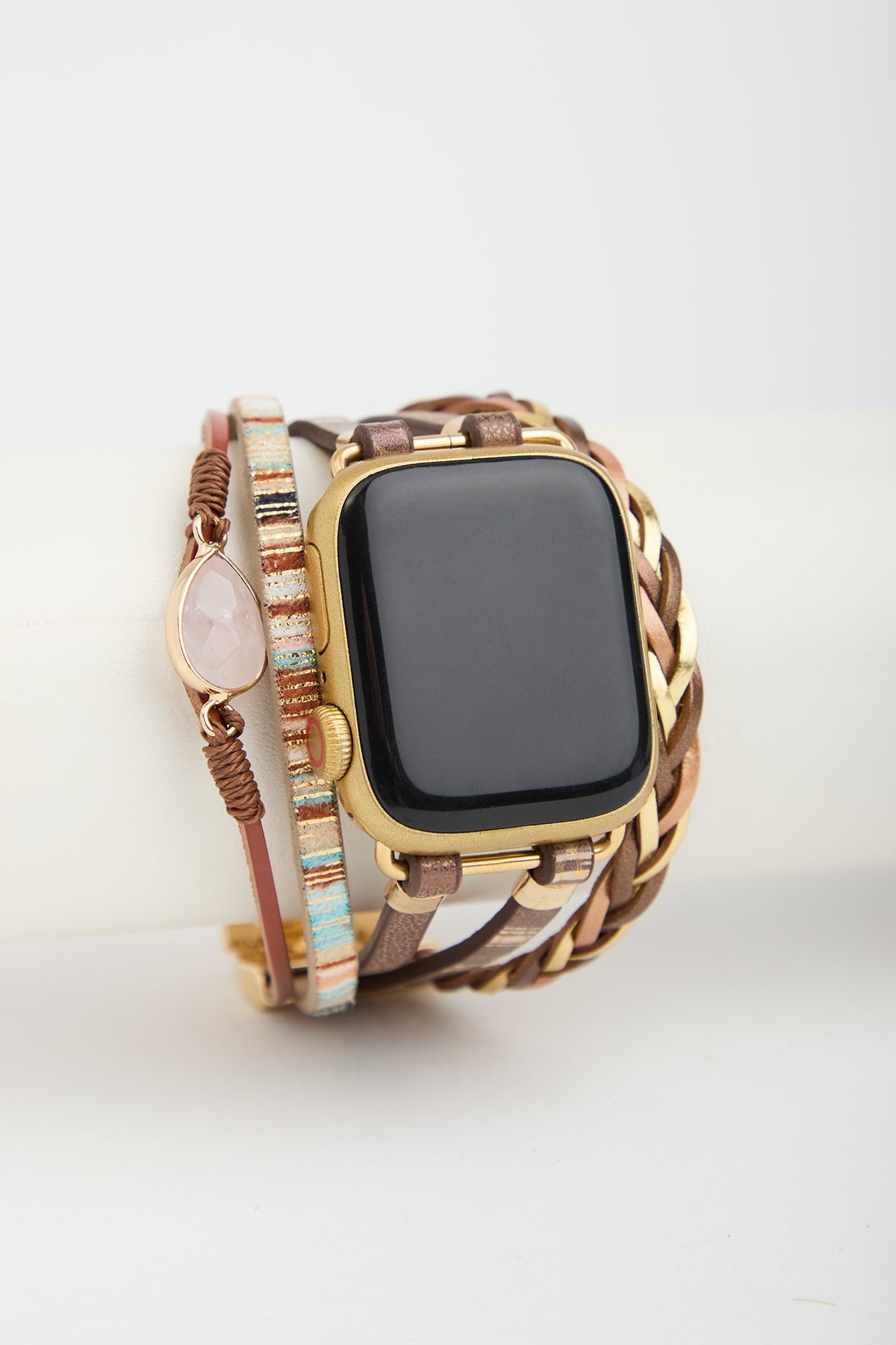 Boho Crystal Leather Apple Band - Brown Multi