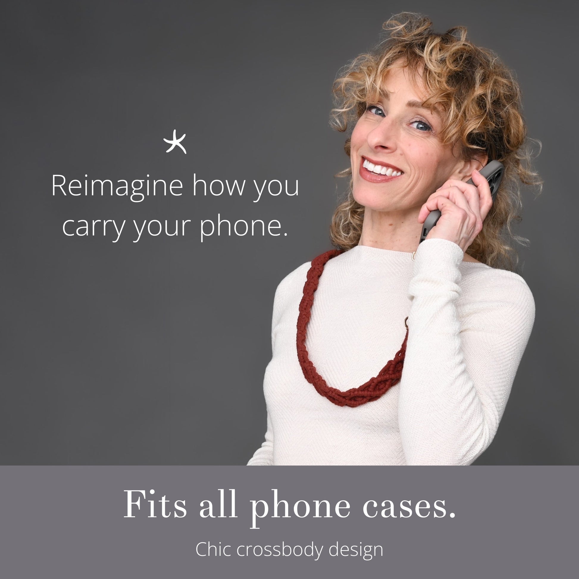 Woman using crossbody phone strap, all-size phone cases, unique christmas gift ideas