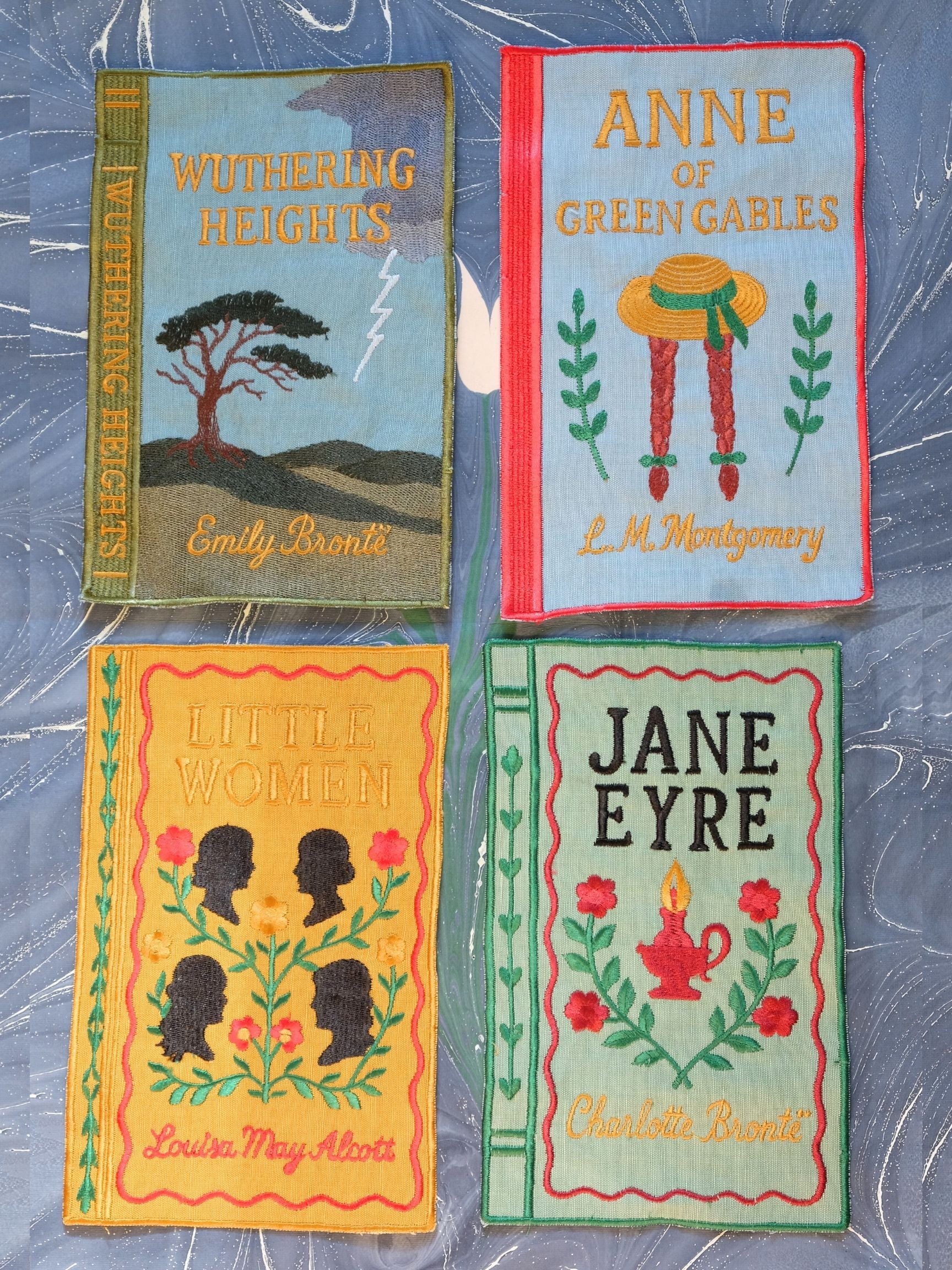 Four literary heroines embroidered cocktail napkins from Inner Child