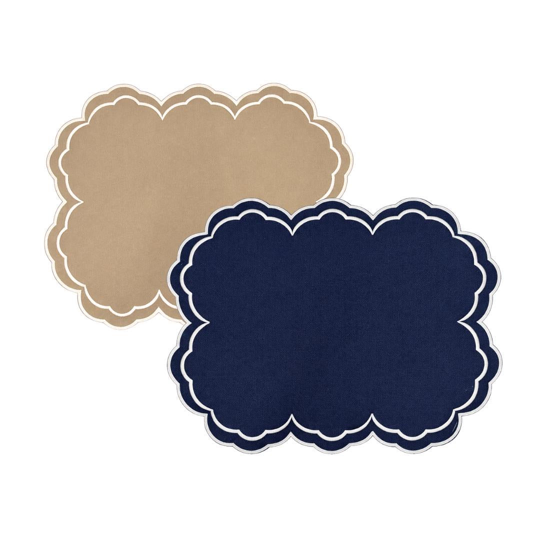 Double-sided cloud-shaped placemat in navy/beige by Talah Home — organic silhouette reversible table mat