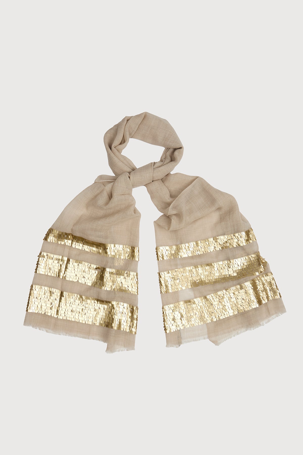 Fringe Sequins Scarf - Ivory
