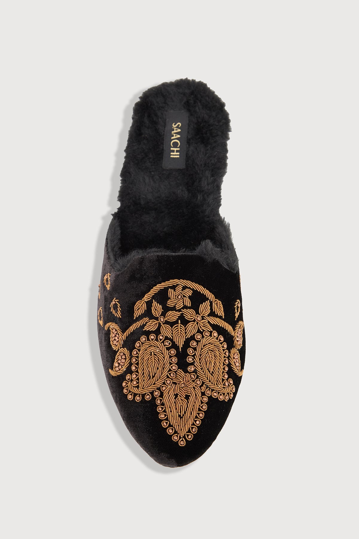 Golden Paisley Fur Mules - Black