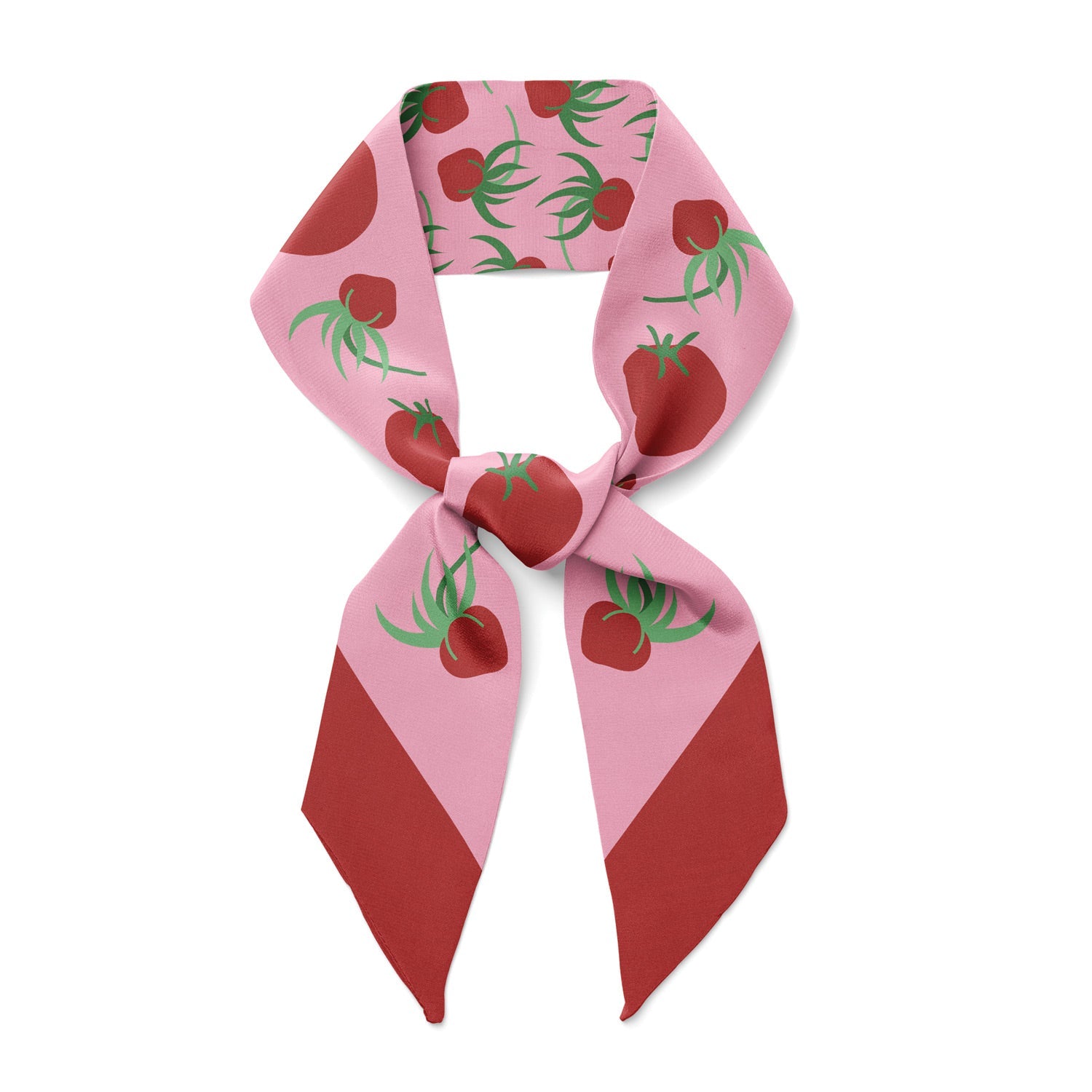 Nothing more sweet and juicy than this Tomato Twilly ribbon Scarf in silk, with its pink and red tones.