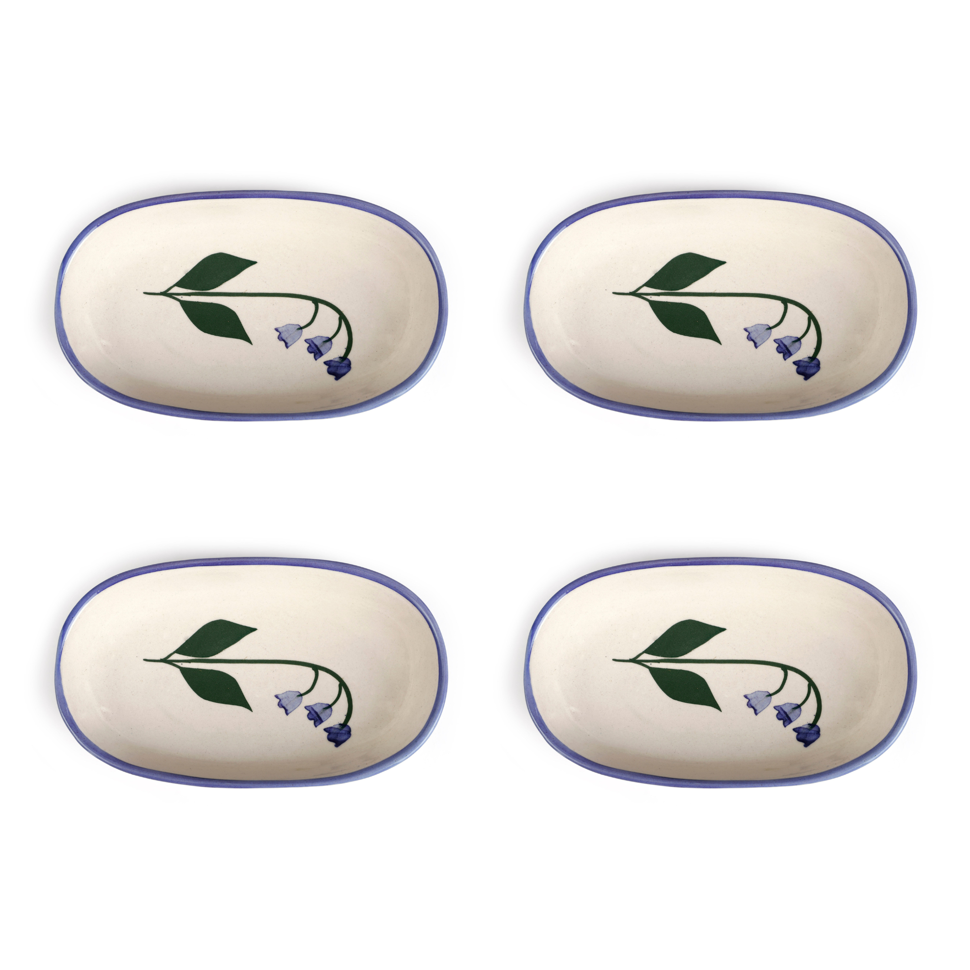 Handmade Ceramic Serving Bowl - Blue Bell , 1.5 x 8 x 4 Inches - Set of 4