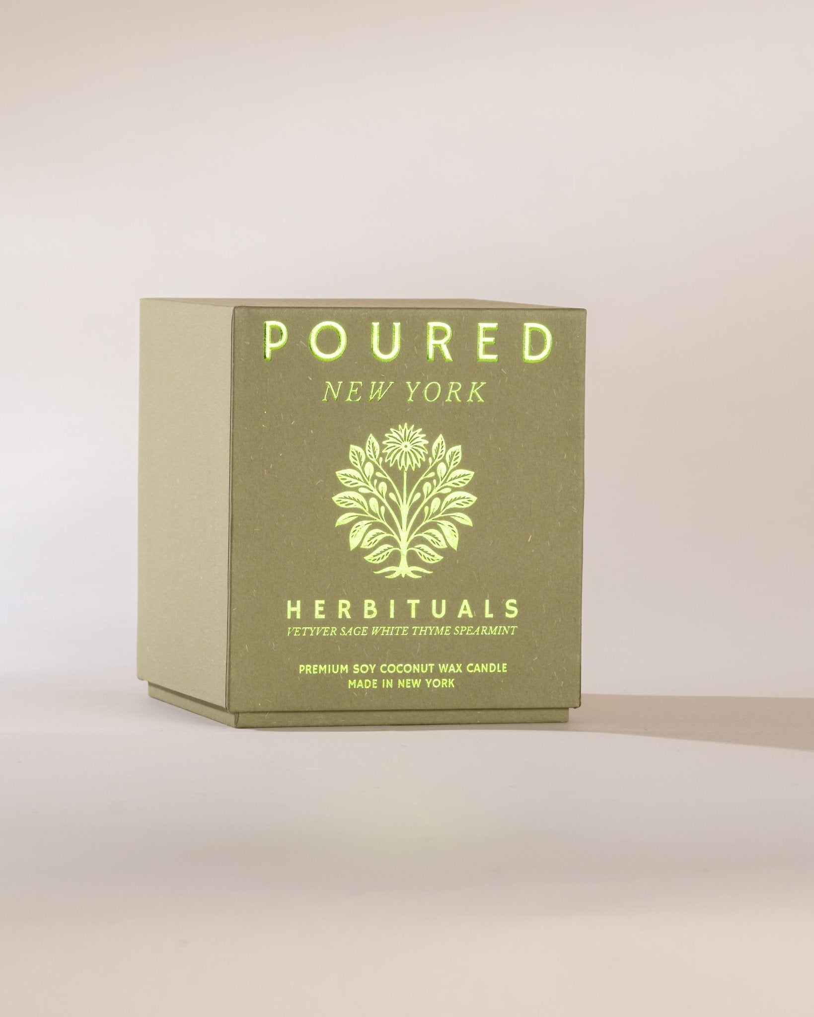 Box of 'Poured New York' Herbituals candle on a light background