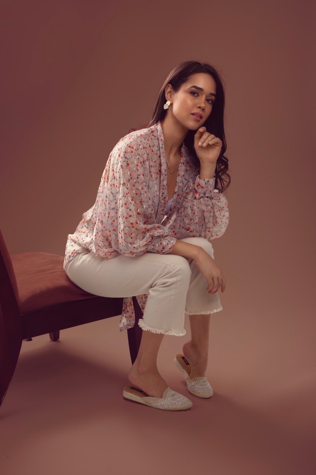Tie Front Floral Kimono - Lavender Blush