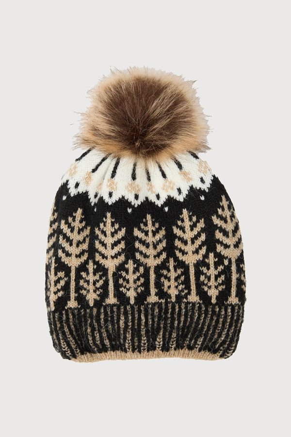 Fair Isle Forest Snow Hat - Black
