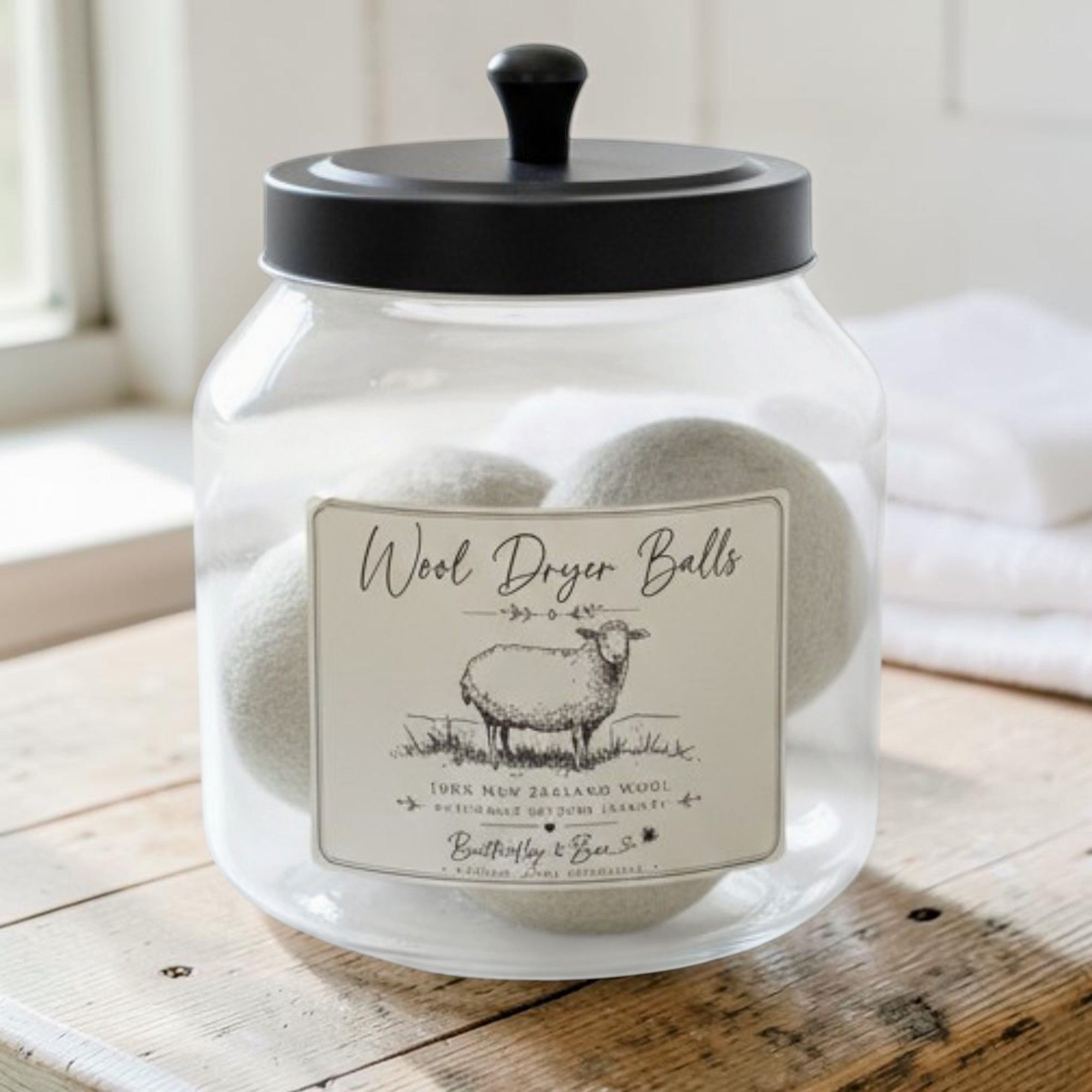 Extra Large New Zealand Wool Dryer Balls in Reusable Glass Storage Container