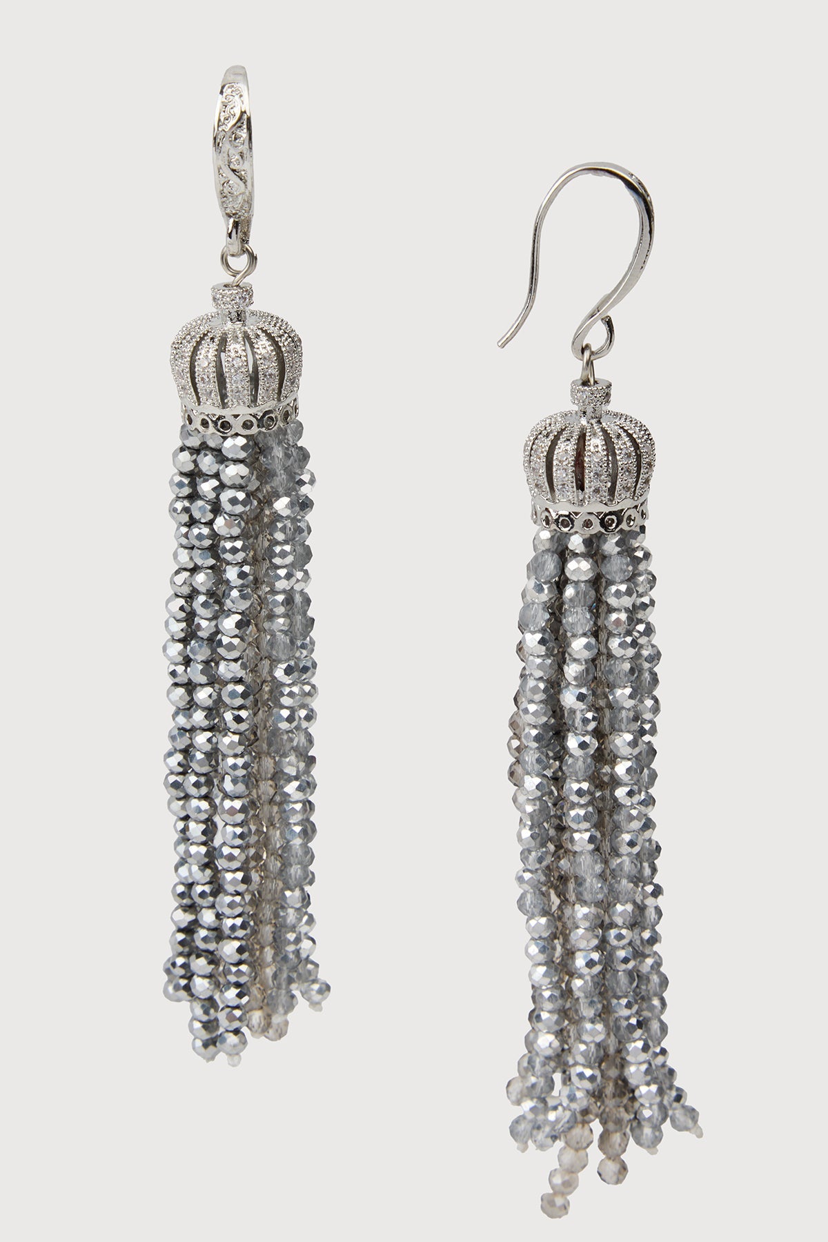 Crown Tassel Drop Earrings - Silver