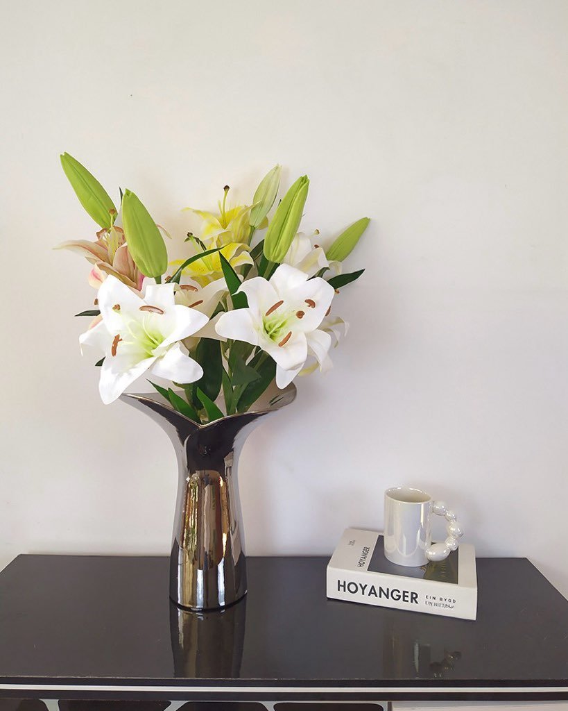 Handmade Modern Silver Bloom Vase, Ceramic Botanica Centrepiece Vase - Vases - Bloom Vase - Small - INSPECIAL HOME
