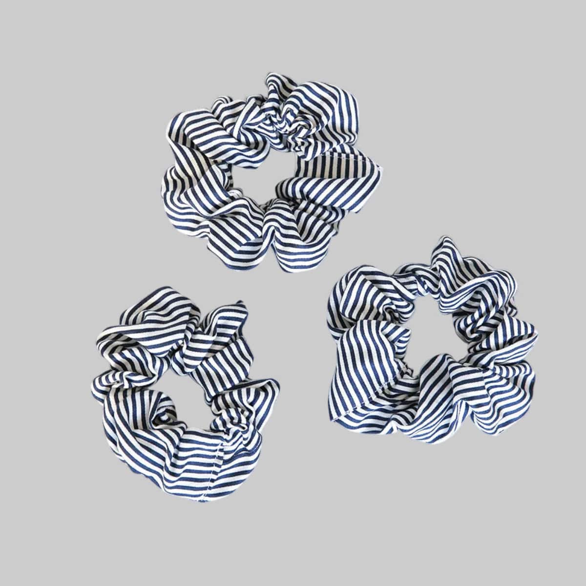 Scrunchie Navy Pinstripe detail — premium cotton navy pinstripe scrunchie