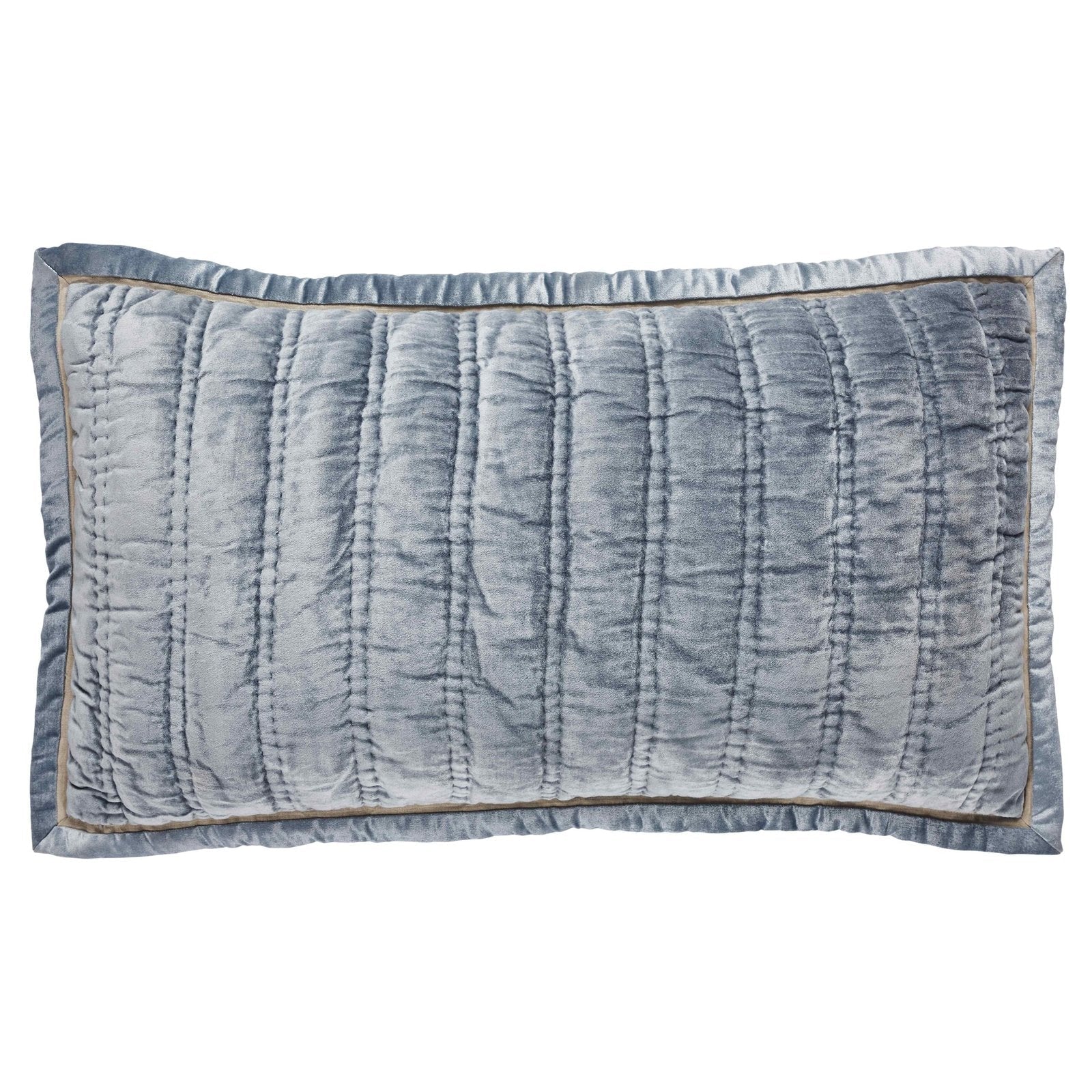 KS-309-2036_1|Plush blue velvet quilted bedding item, featuring elegant gold trim. Adds a rich, sophisticated touch to any luxurious bed.