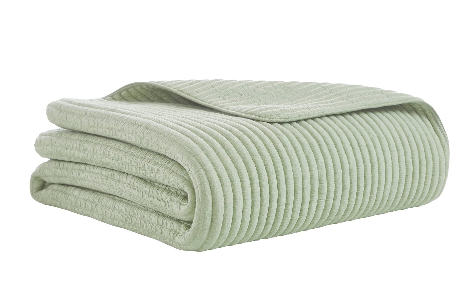 QT-370-11096_5|Folded sage green corduroy ribbed quilt, perfect for adding cozy texture and a pop of natural color to any room.