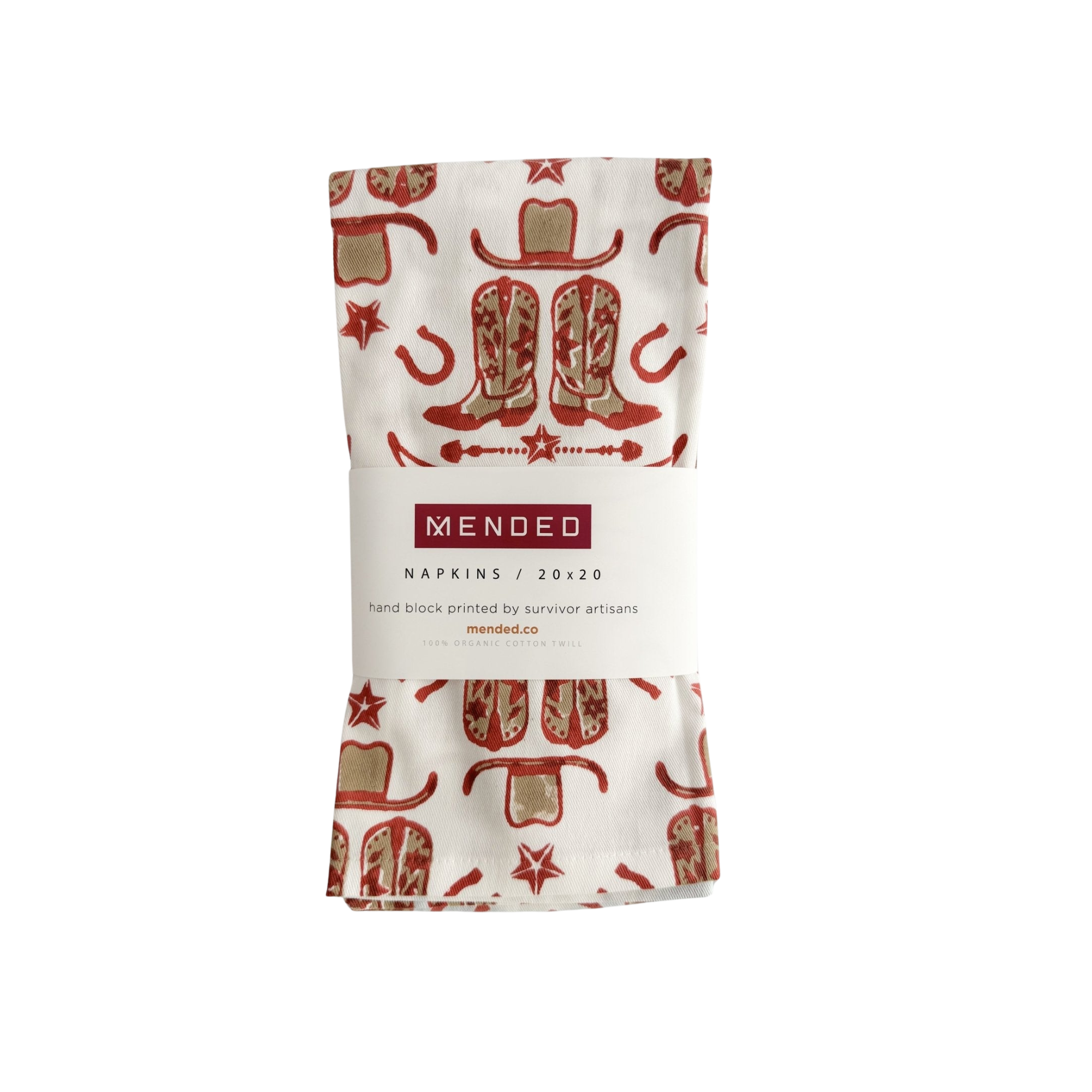S/4 Organic Ivory Napkins - Cowgirl, Terracotta