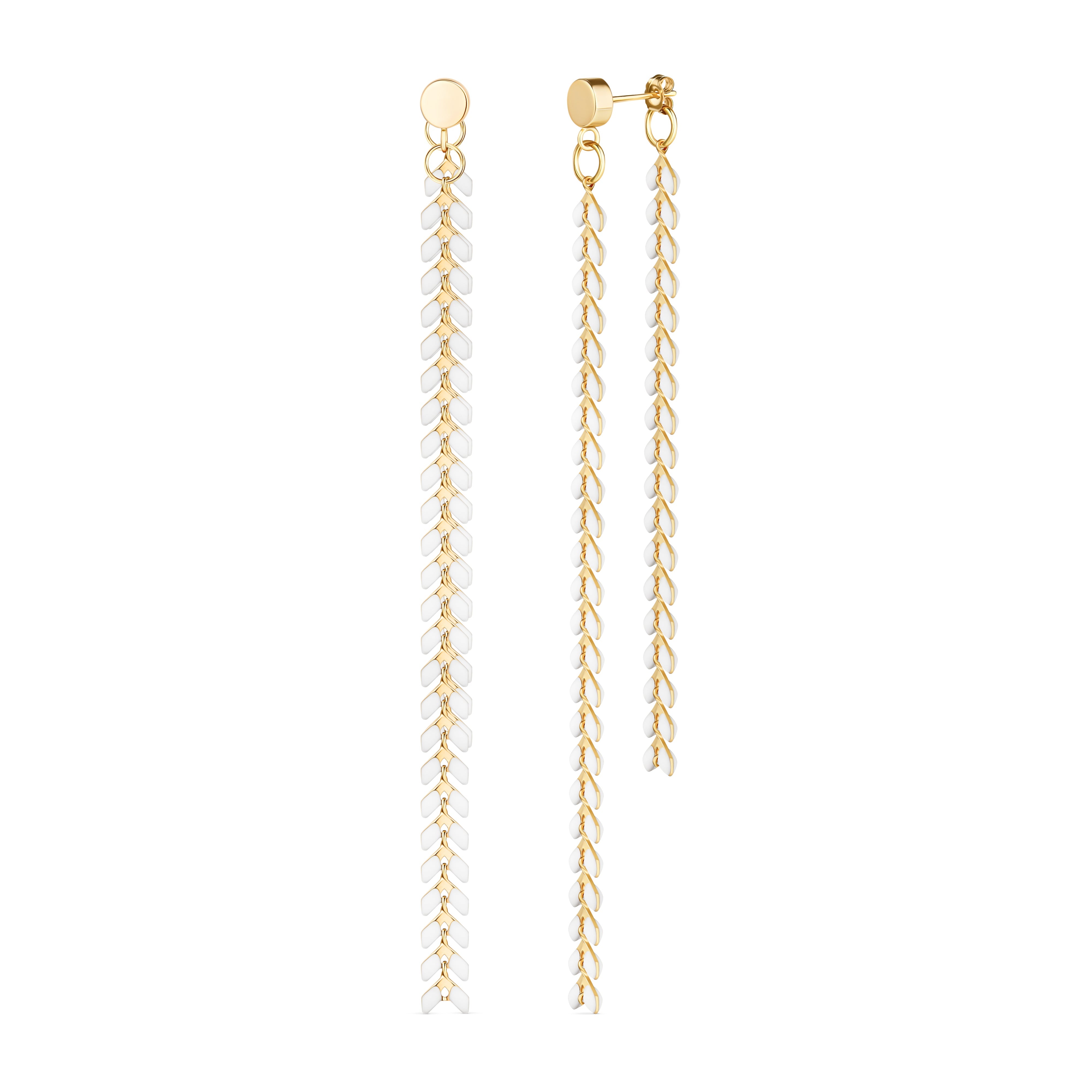 Elegante White Chevron Dangle Earrings