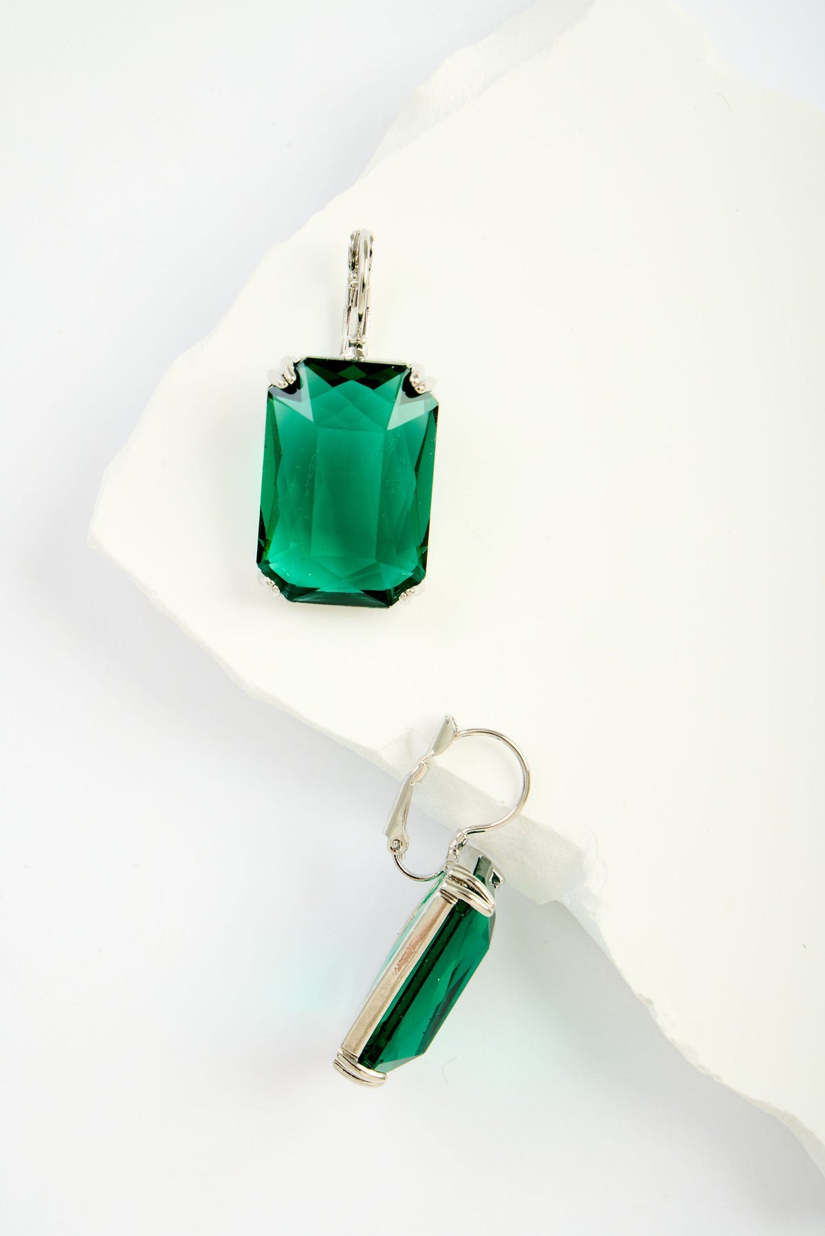 Emerald-Cut Green Crystal Drop Earrings - Green