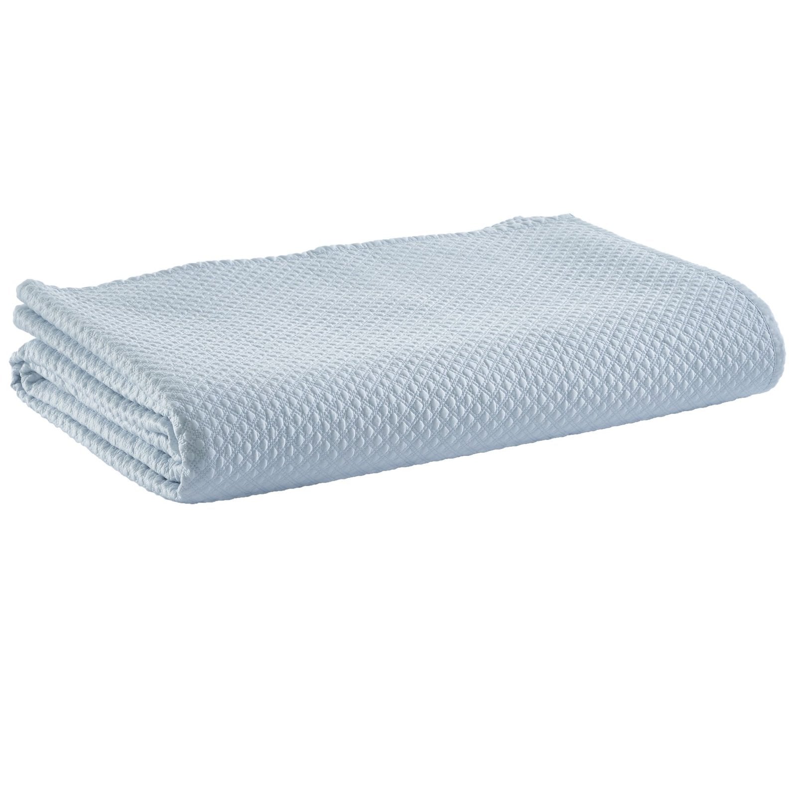 CL-251-11096_5|Neatly folded light blue textured coverlet, perfect for adding tranquil color and a soft layer to any bed.