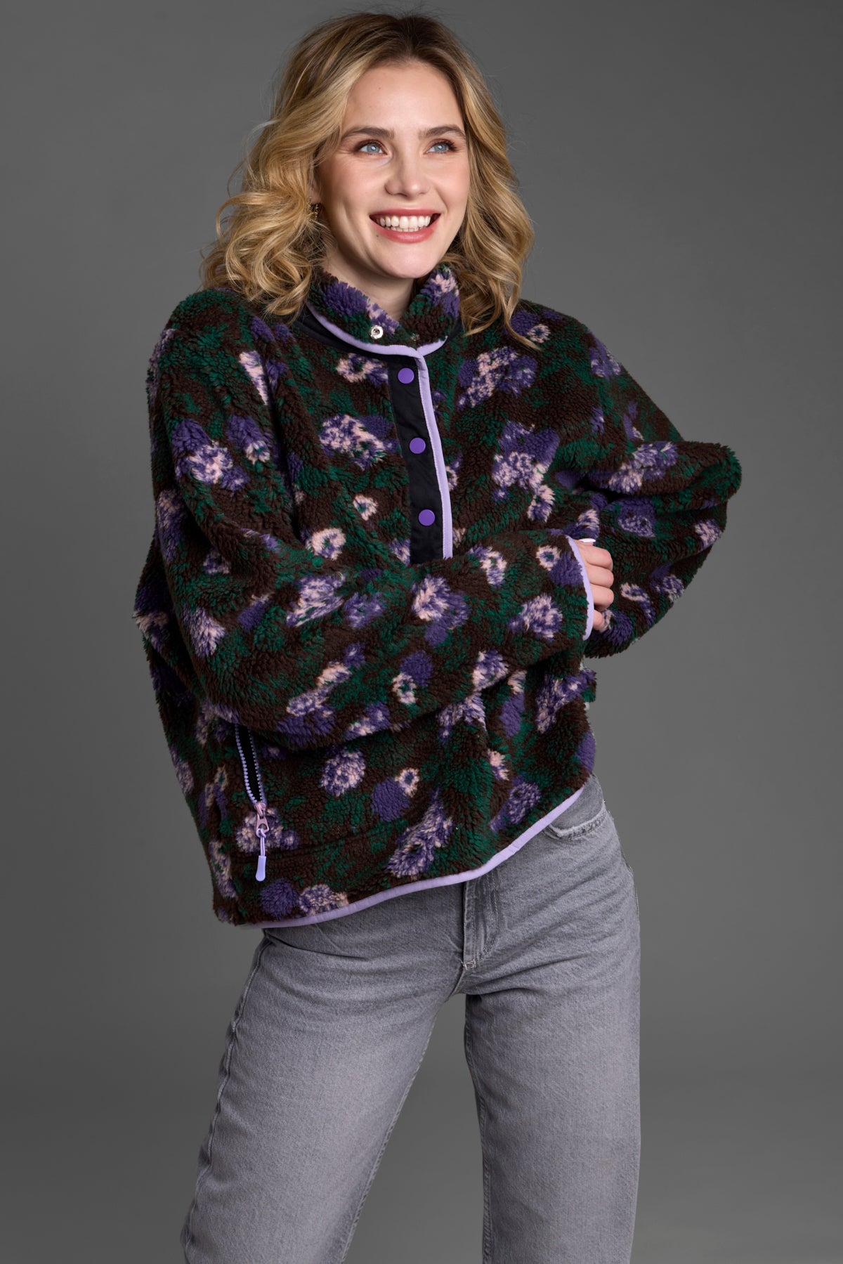 Floral Sherpa Jacket Black