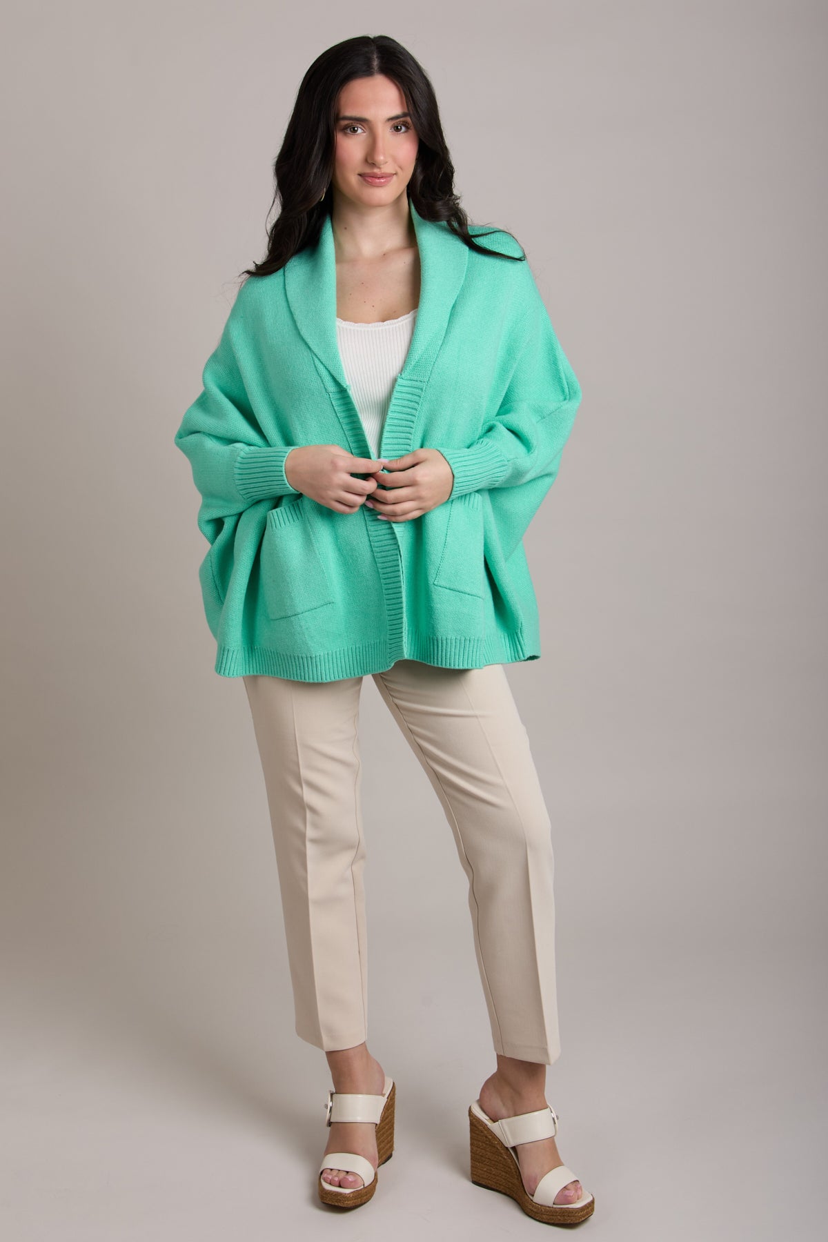 Open Front Oversized Cardigan Sweater - Aqua