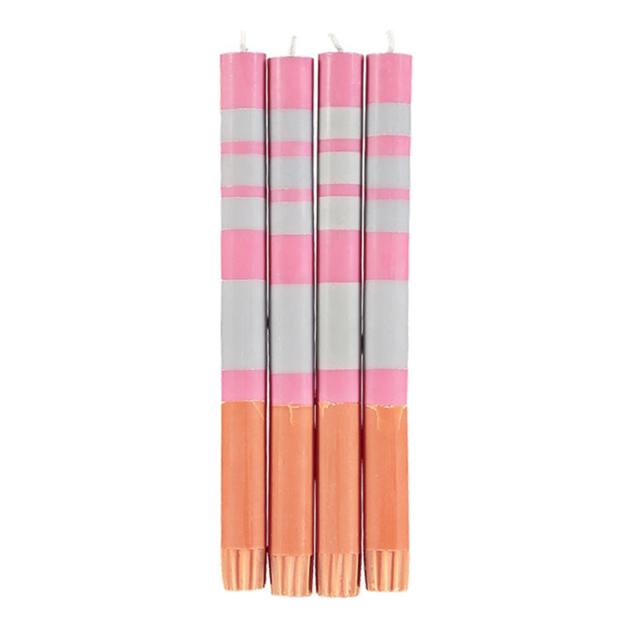 S/4 Striped Orange Flame, Willow & Neyron Rose Dinner Candles