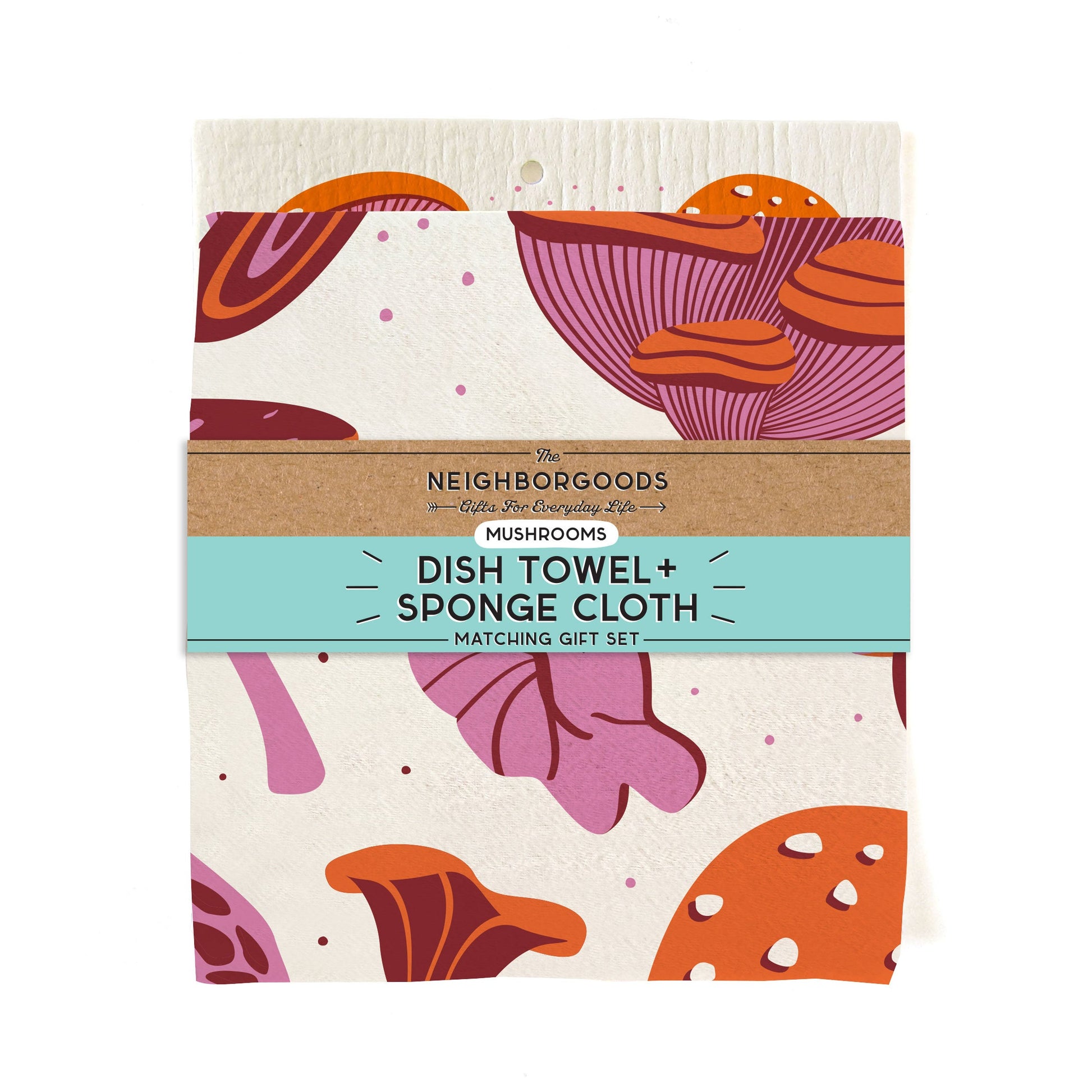 Reusable Swedish sponge cloth with mushroom desig, featuring the phrase "Funging awesome"