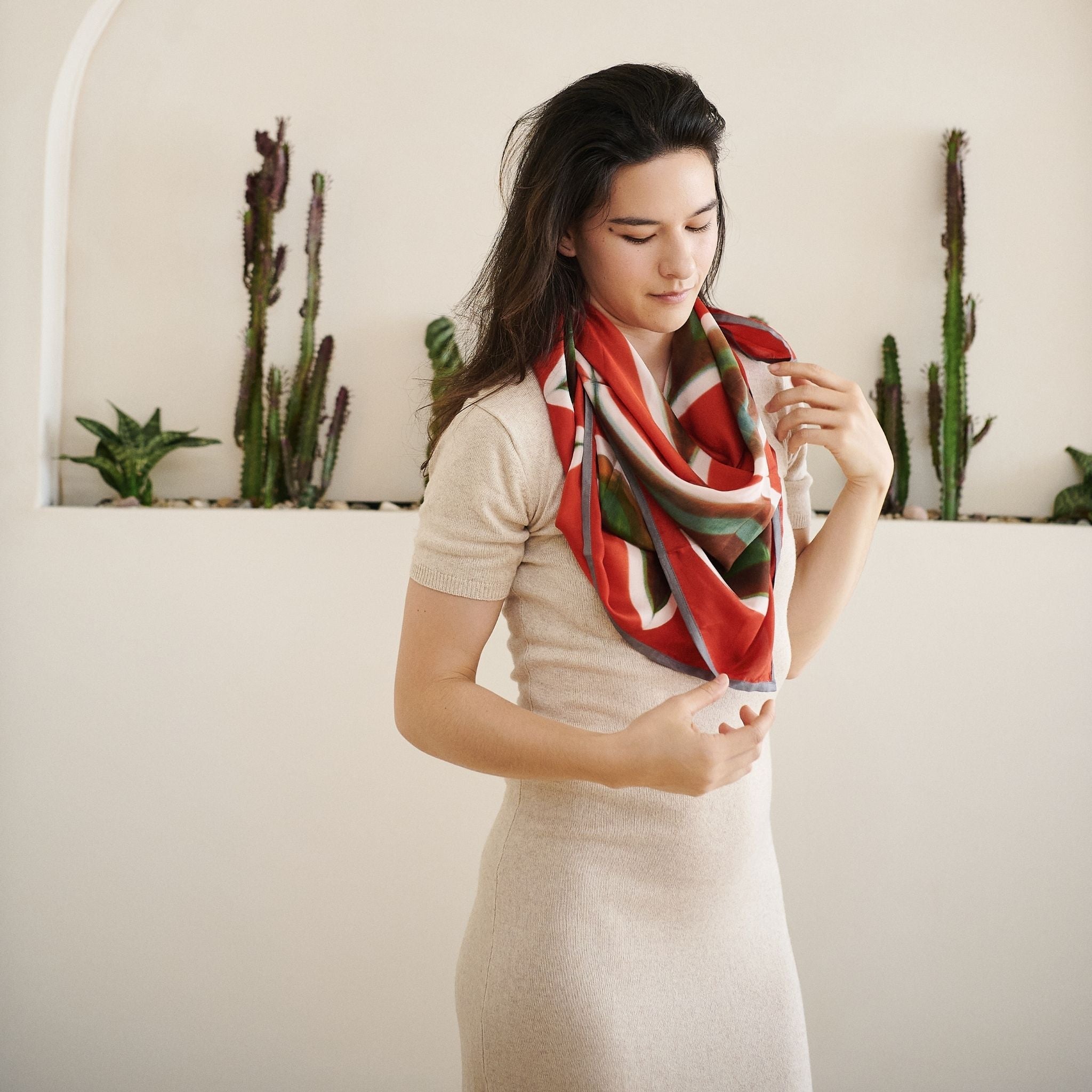 Fawn Square Silk Artisanal Scarf In Multicolor Hand Crafted Shibori Print