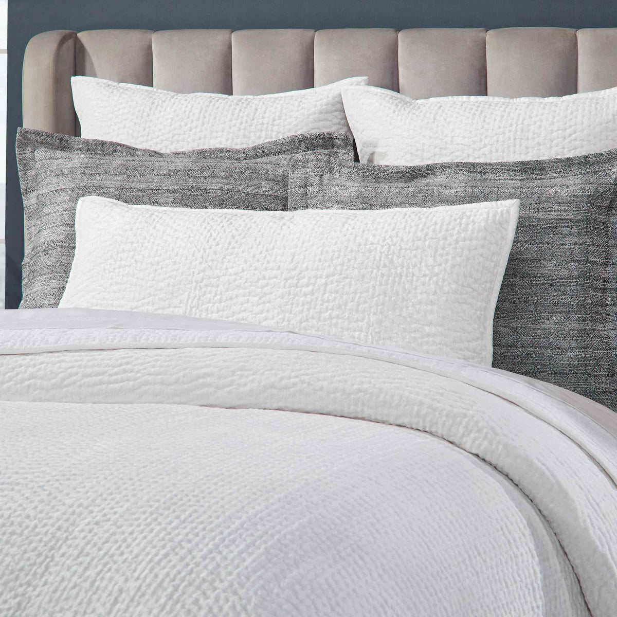 CL-182-11096_4|Elegant white textured waffle knit coverlet set on a modern bed, soft breathable bedding for ultimate comfort.