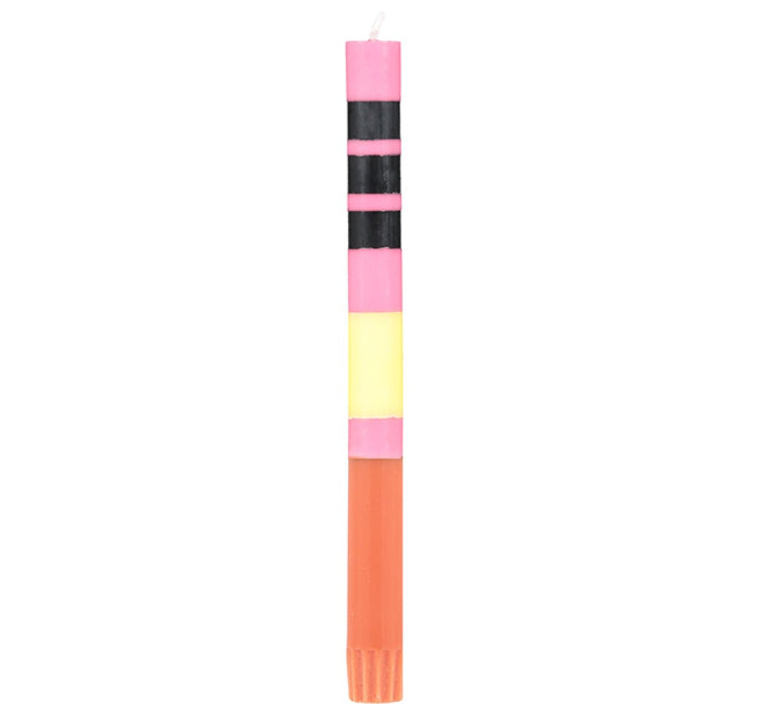 S/4 Striped Striped Neyron, Sulphur, Jet & Orange Flame Dinner Candles