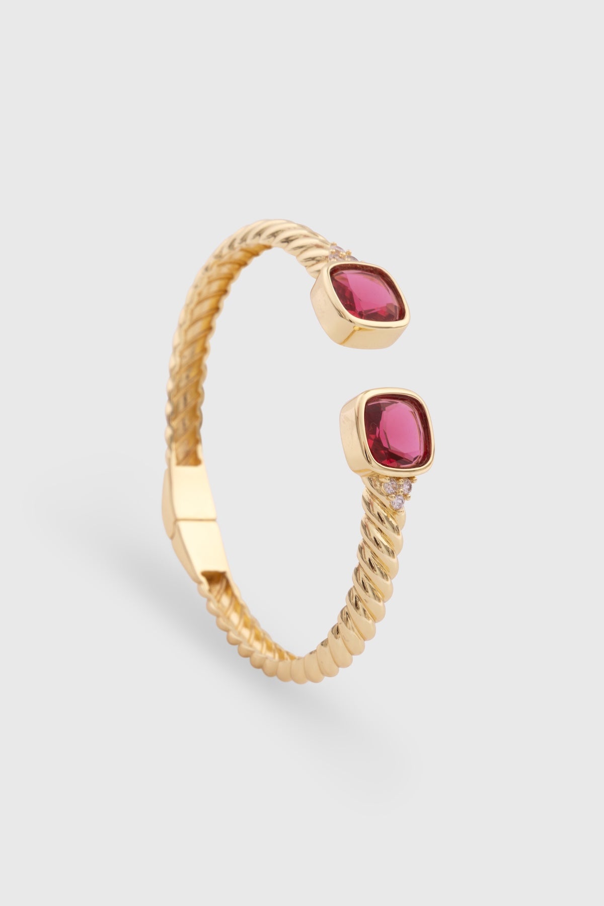 Gemstone Bangle Metal Bracelet - Red